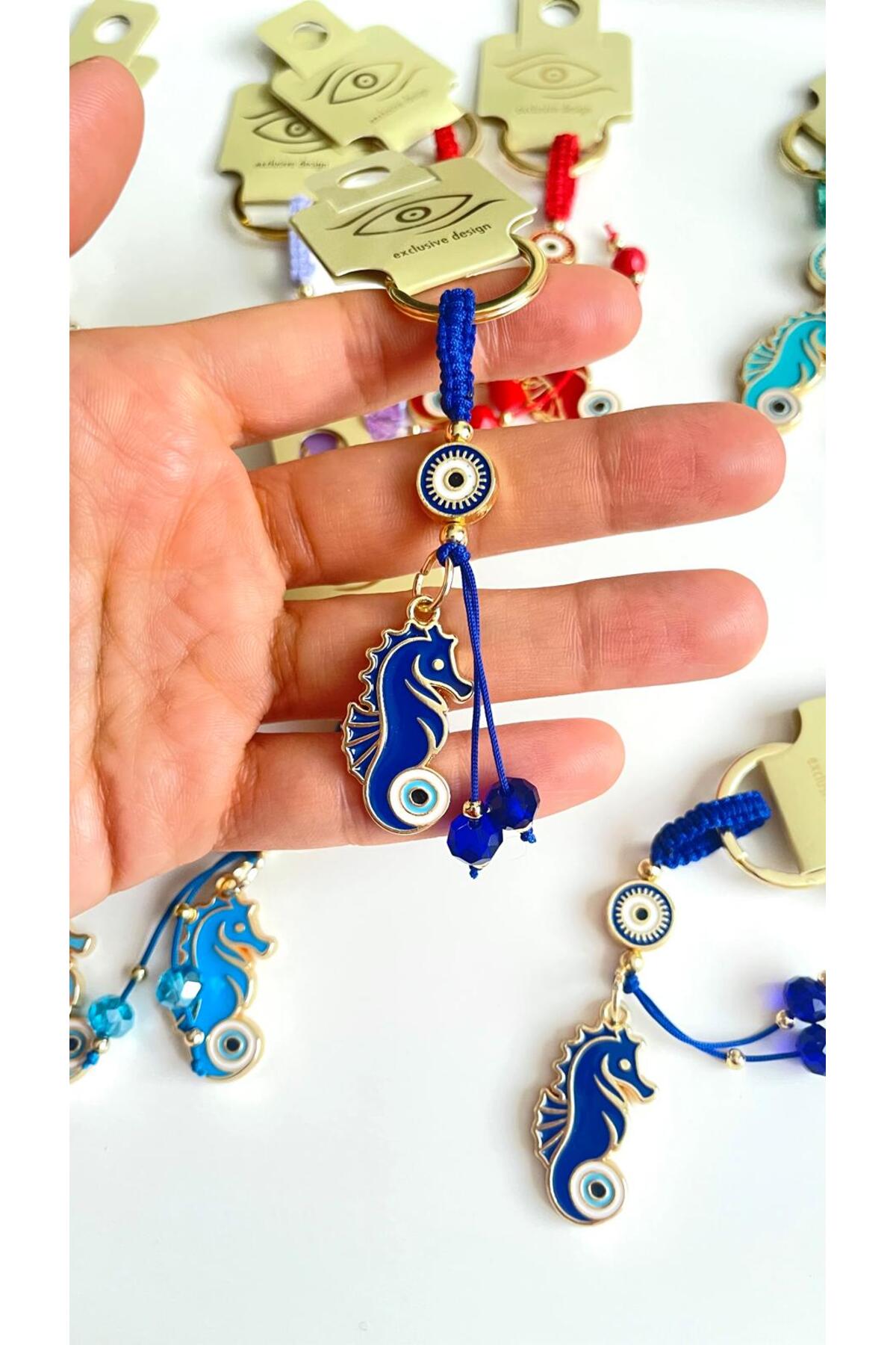 Ivy Gold-Plated Evil Eye Keychain - Navy Seahorse