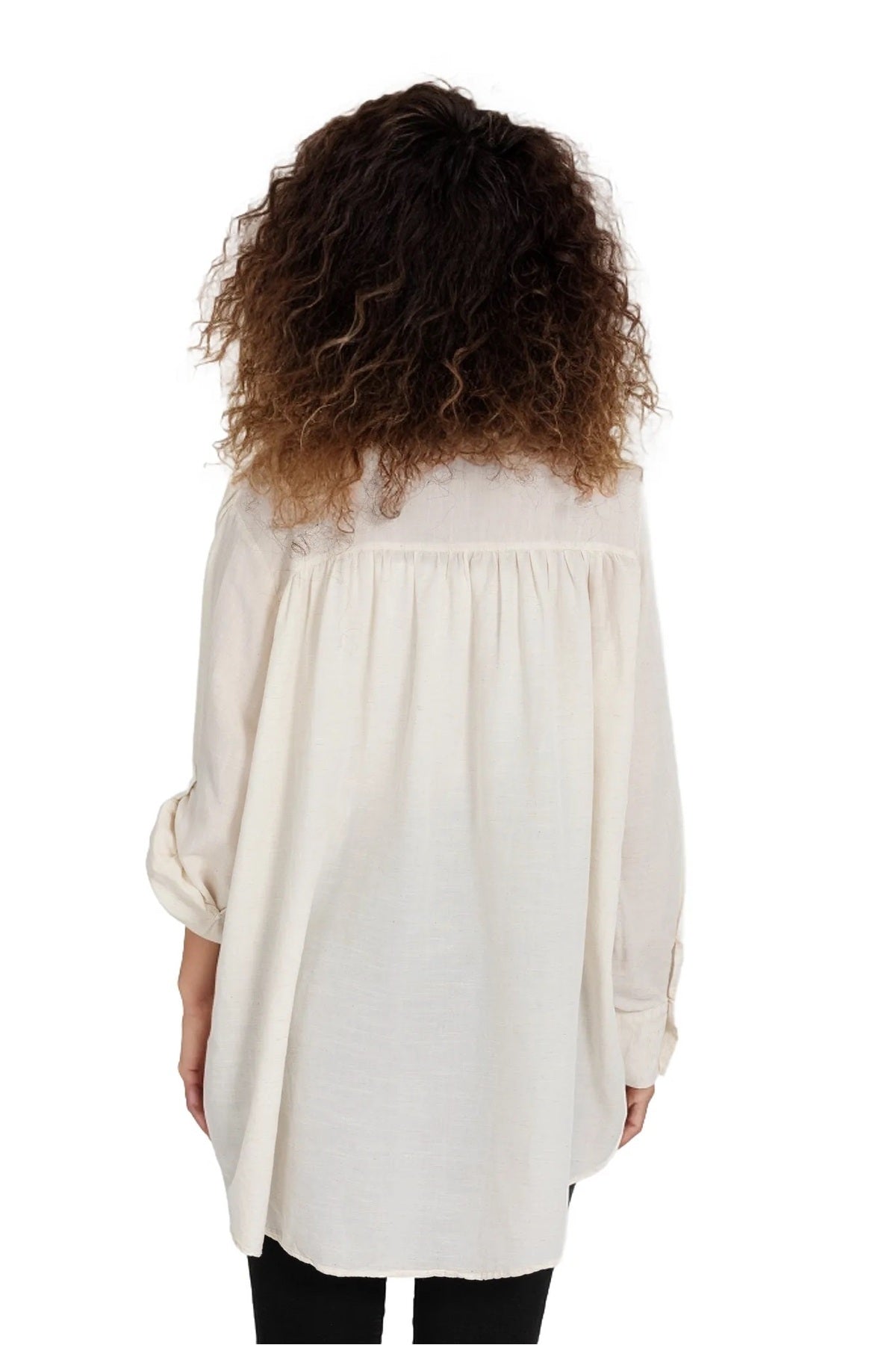 Bridget Women's Cotton Oversized Roll-Sleeve Shirt - Cream