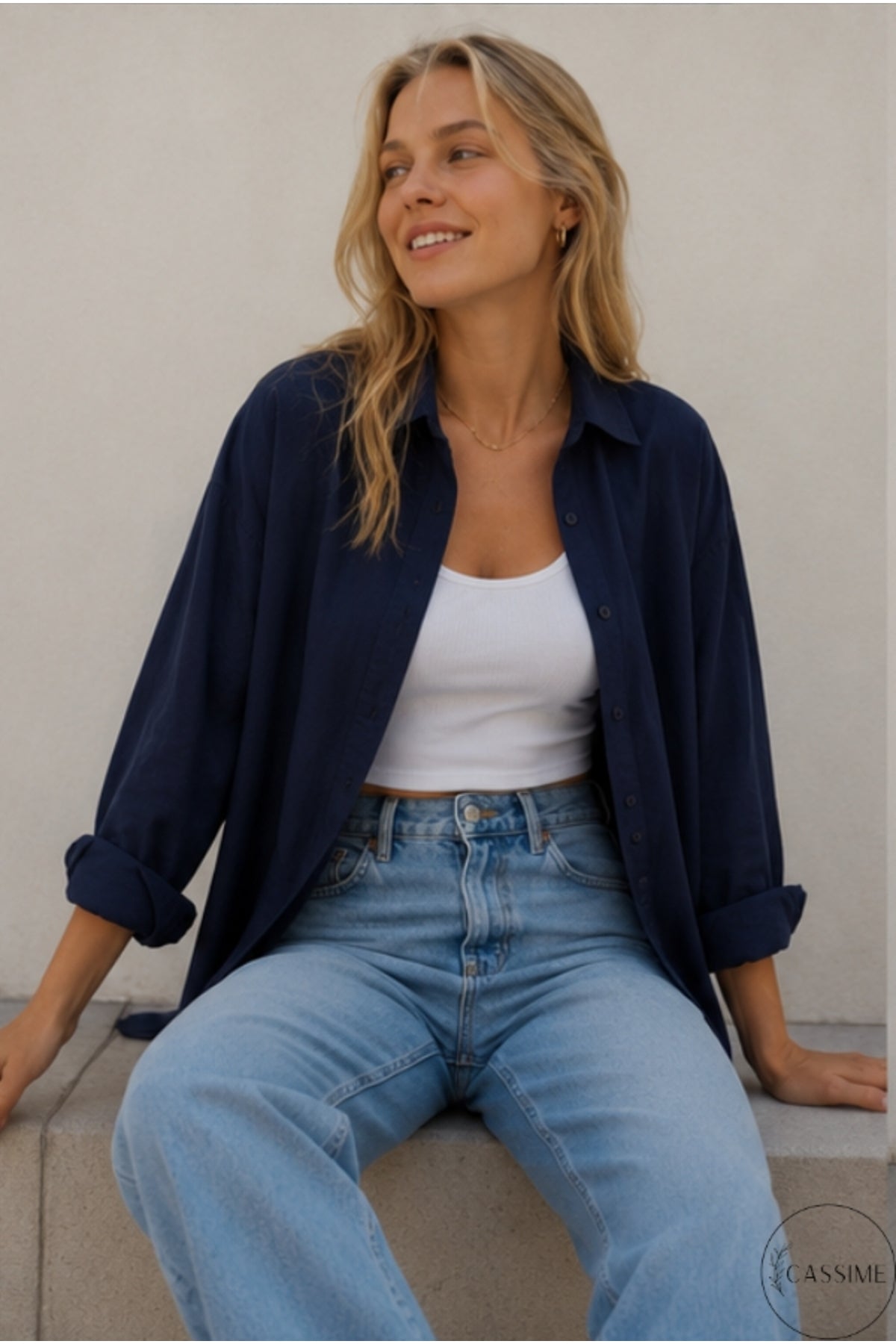 Melissa Women's Oversized Longline Shirt - Navy