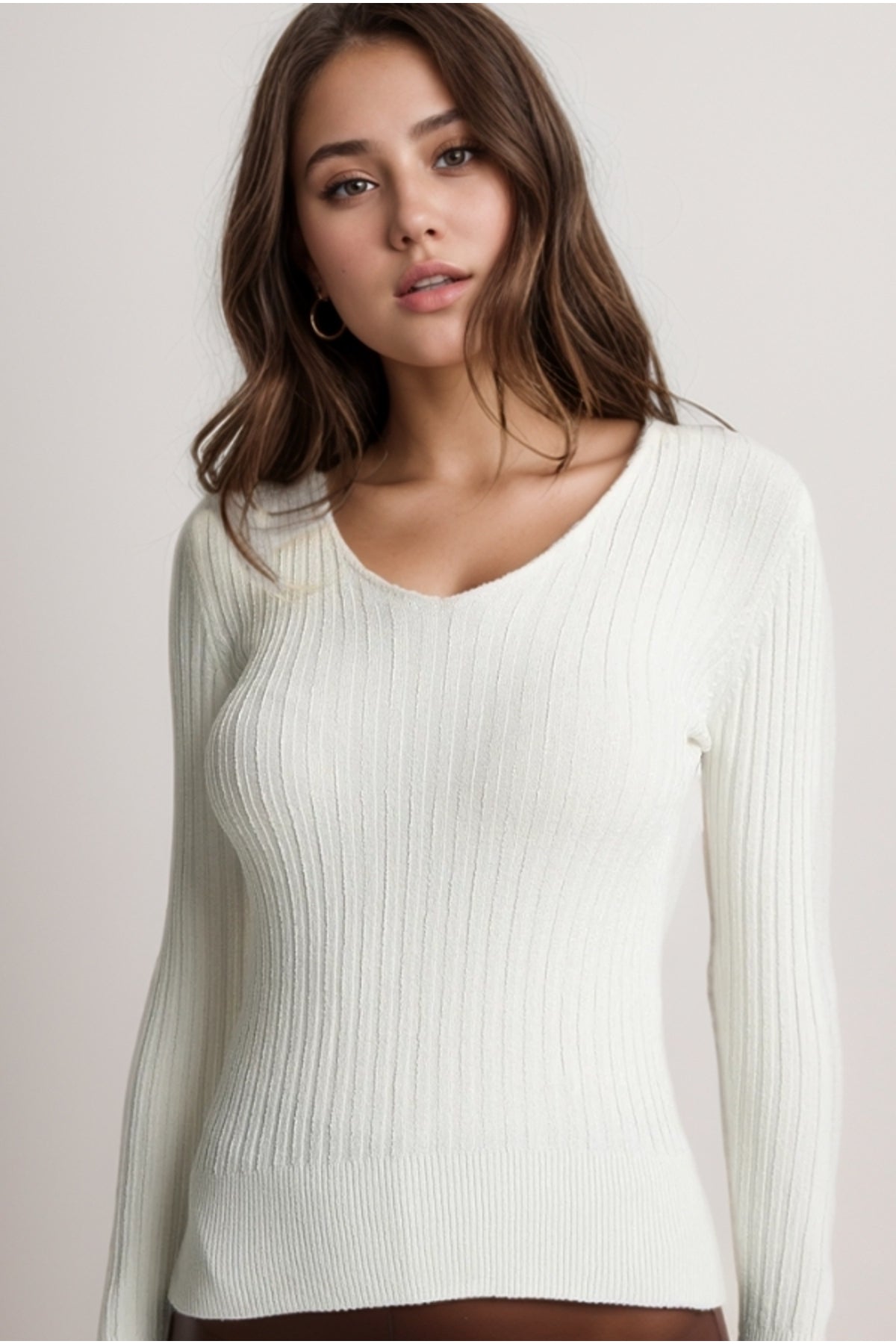 June Women's Slim Fit Long Sleeve Blouse - Ecru