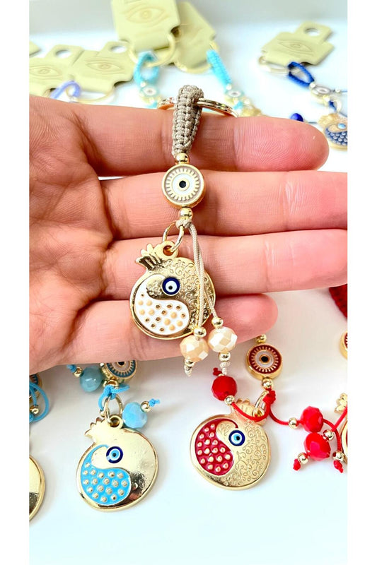 Bella Gold-Plated Animal Charm Keychain - Beige Pomegranate Design