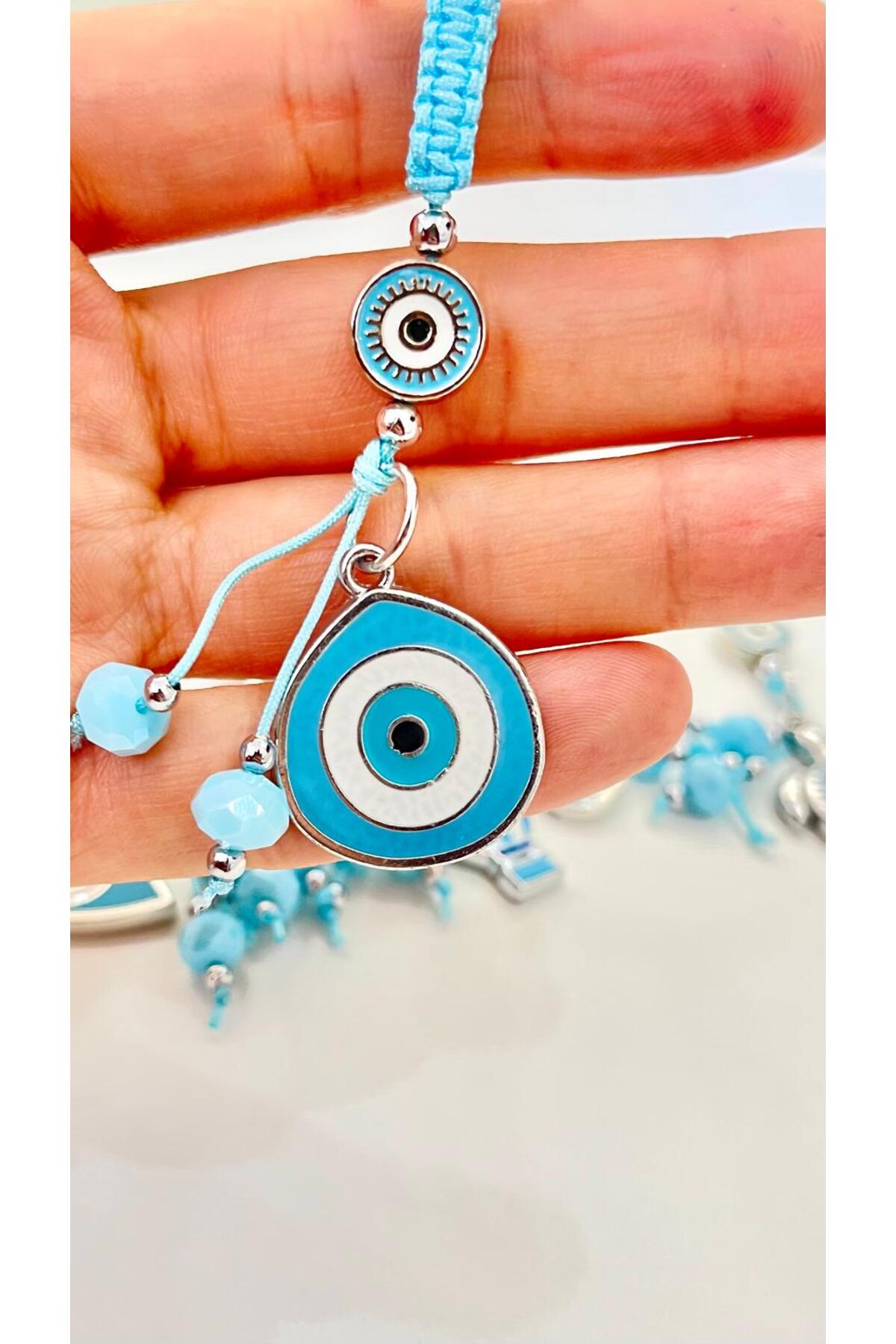 Abigail Silver-Plated Evil Eye Keychain - Light Blue Teardrop