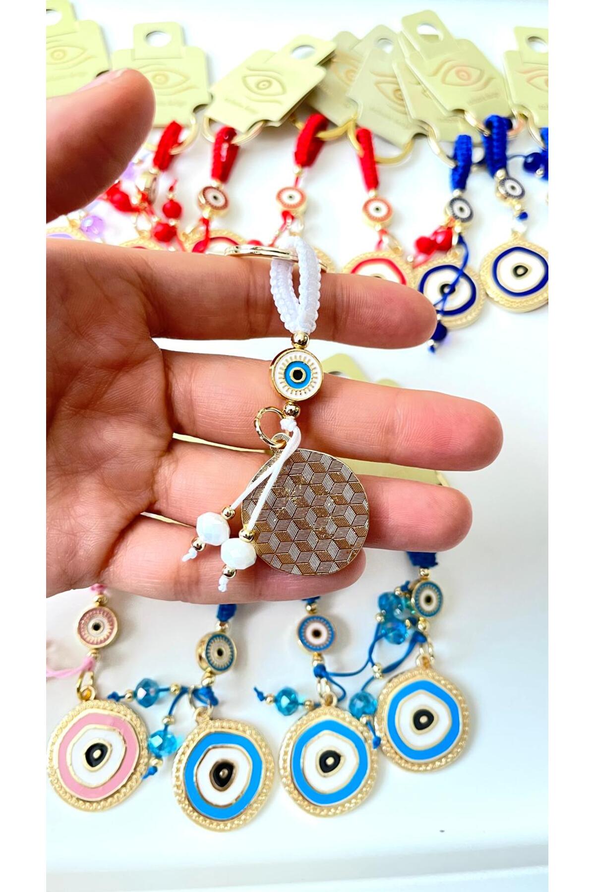 Brianna Gold-Plated Evil Eye Bead Keychain - White Evil Eye