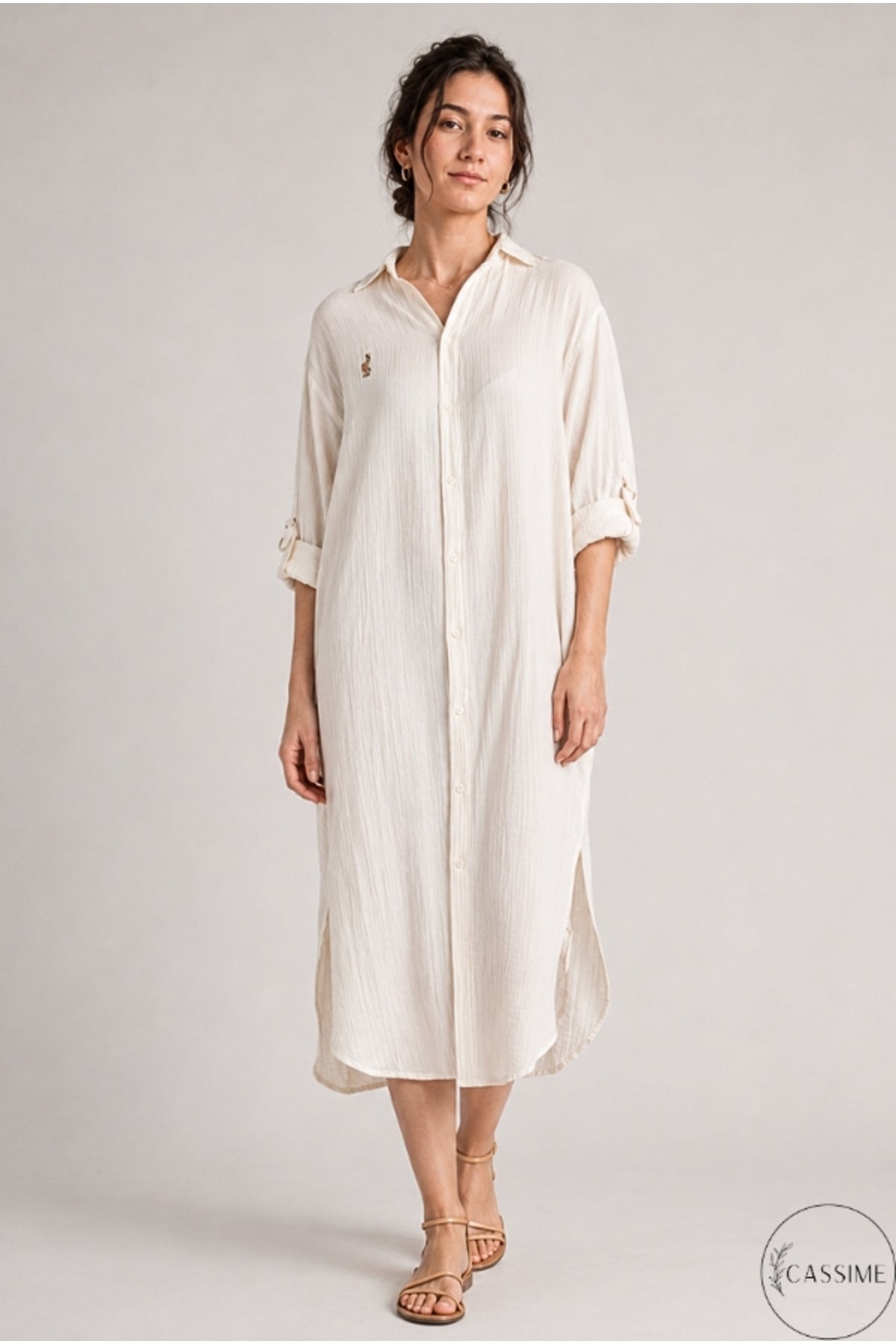 Hazel Women's Oversized Muslin Shirt Dress - Cream