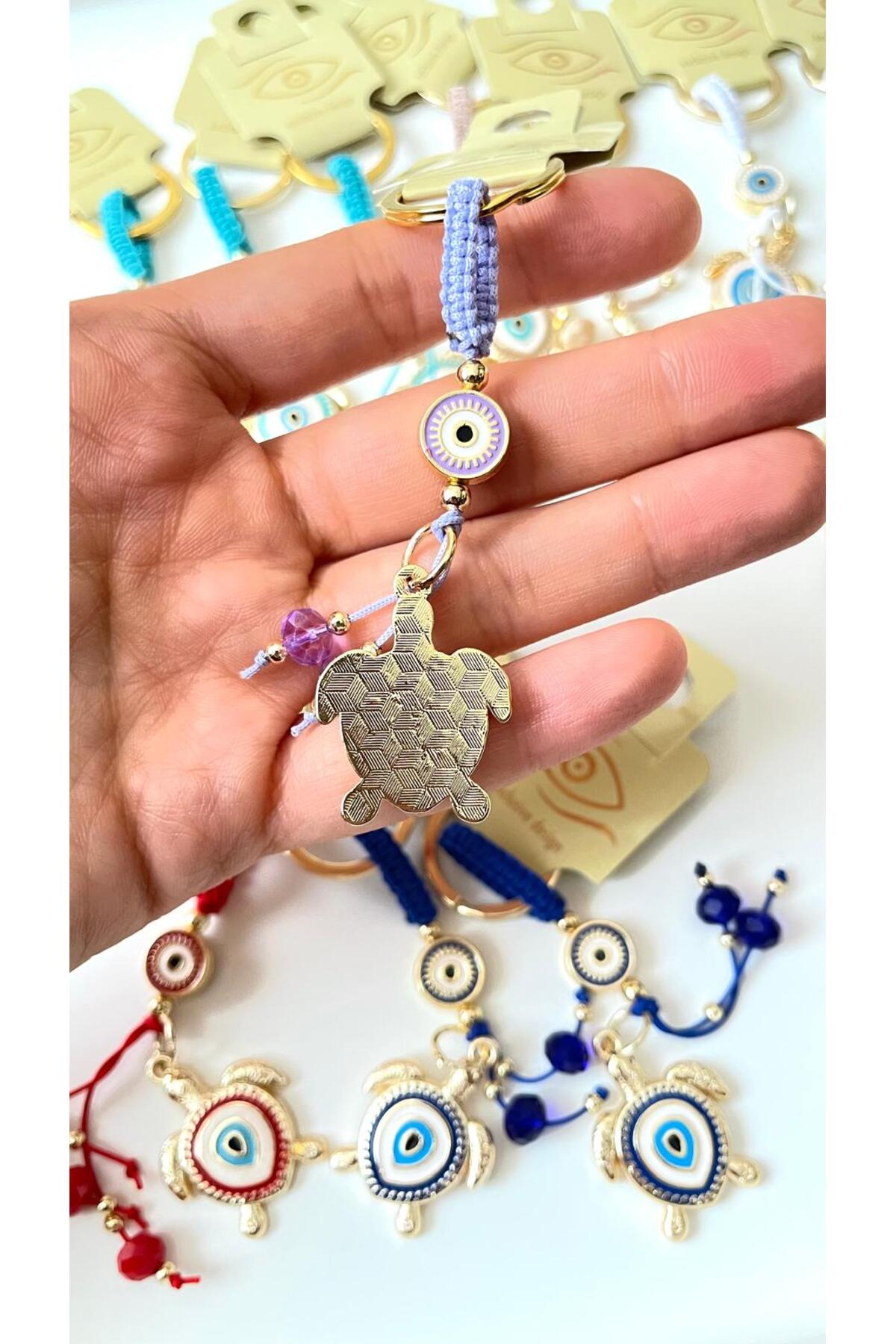 Ivy Gold-Plated Evil Eye Keychain - Lilac Turtle Design