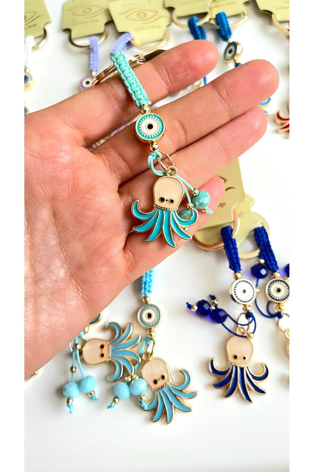 Ivy Gold-Plated Evil Eye Keychain - Turquoise Octopus Design