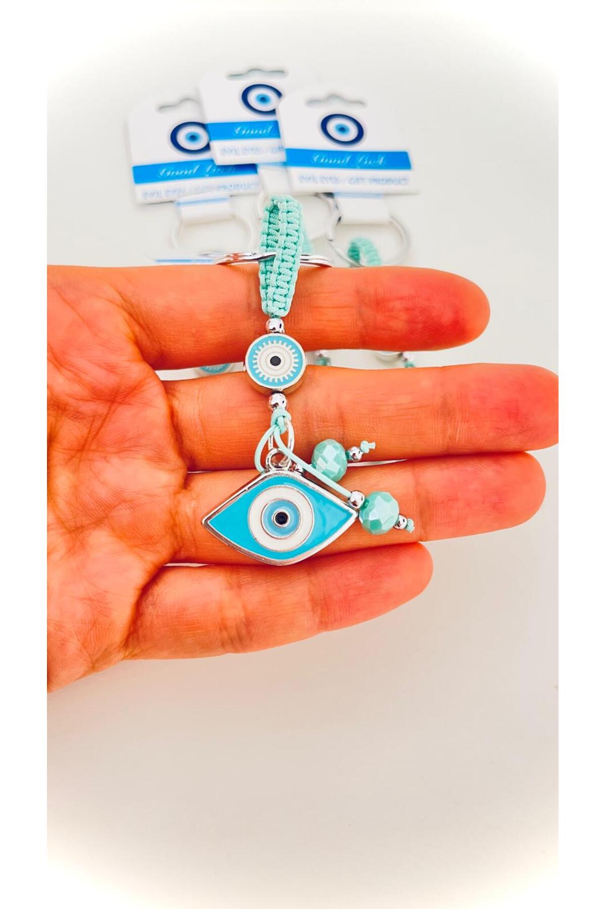 Abigail Silver-Plated Evil Eye Keychain - Turquoise Oval