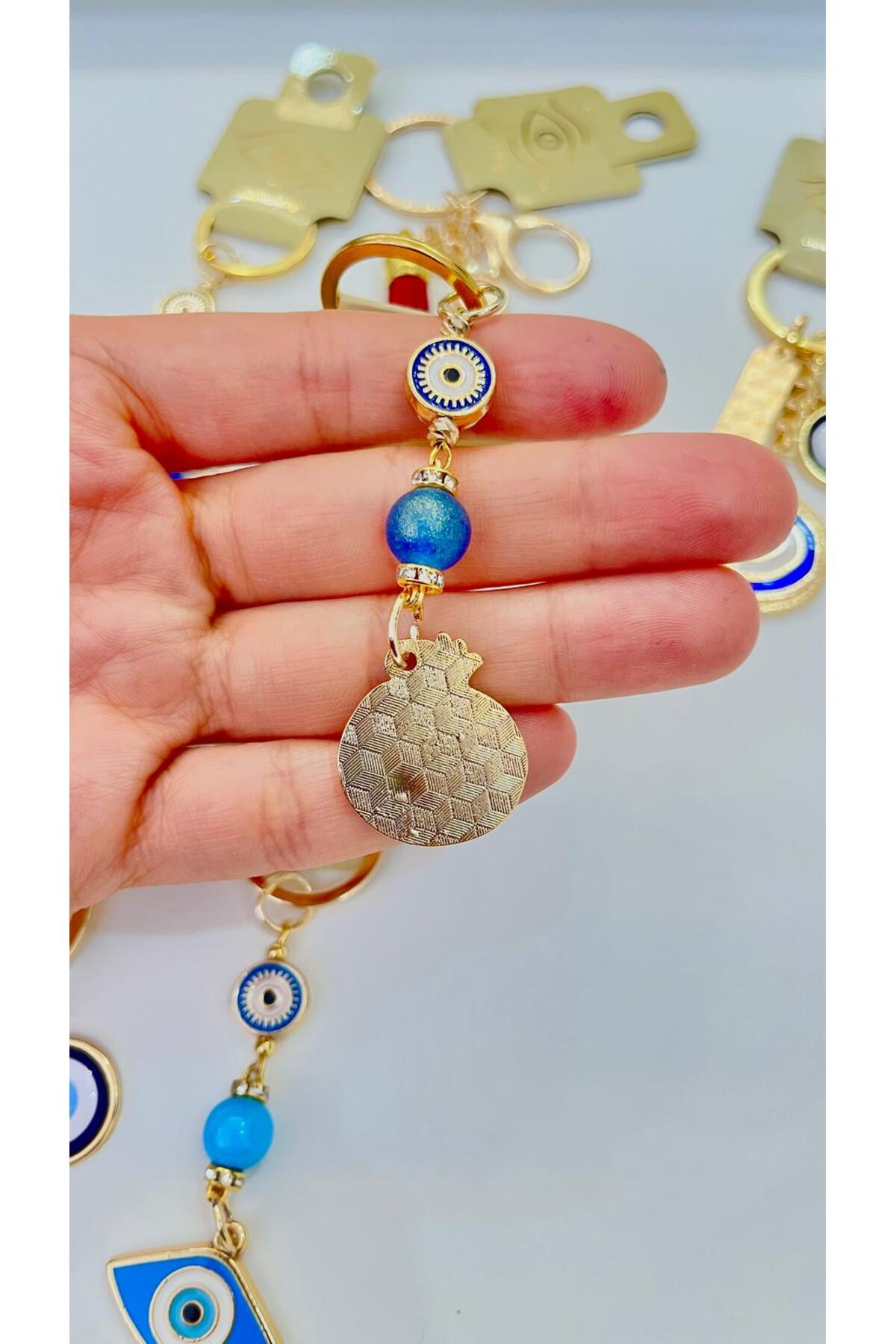 Hannah Gold-Plated Bodrum Bead Keychain - Navy Pomegranate