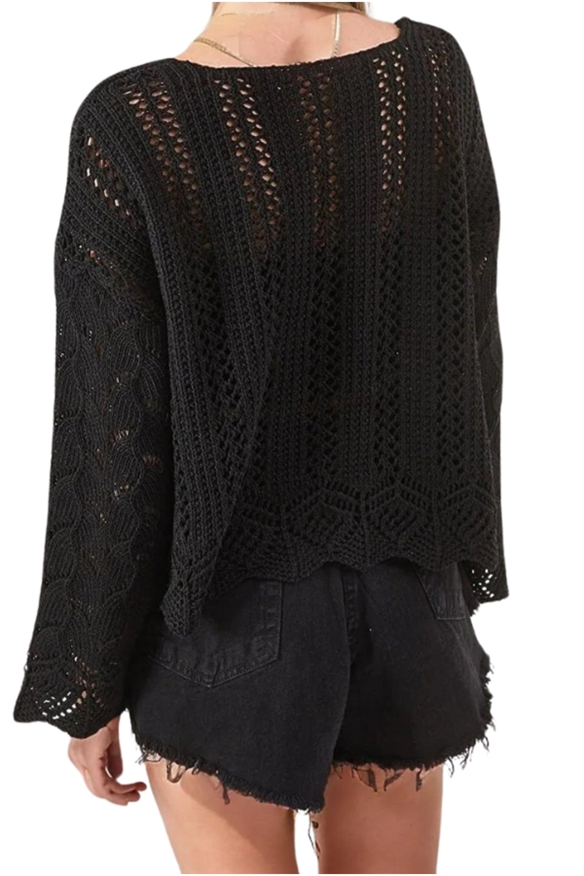 Helena Women's Openwork Knit Blouse - Black