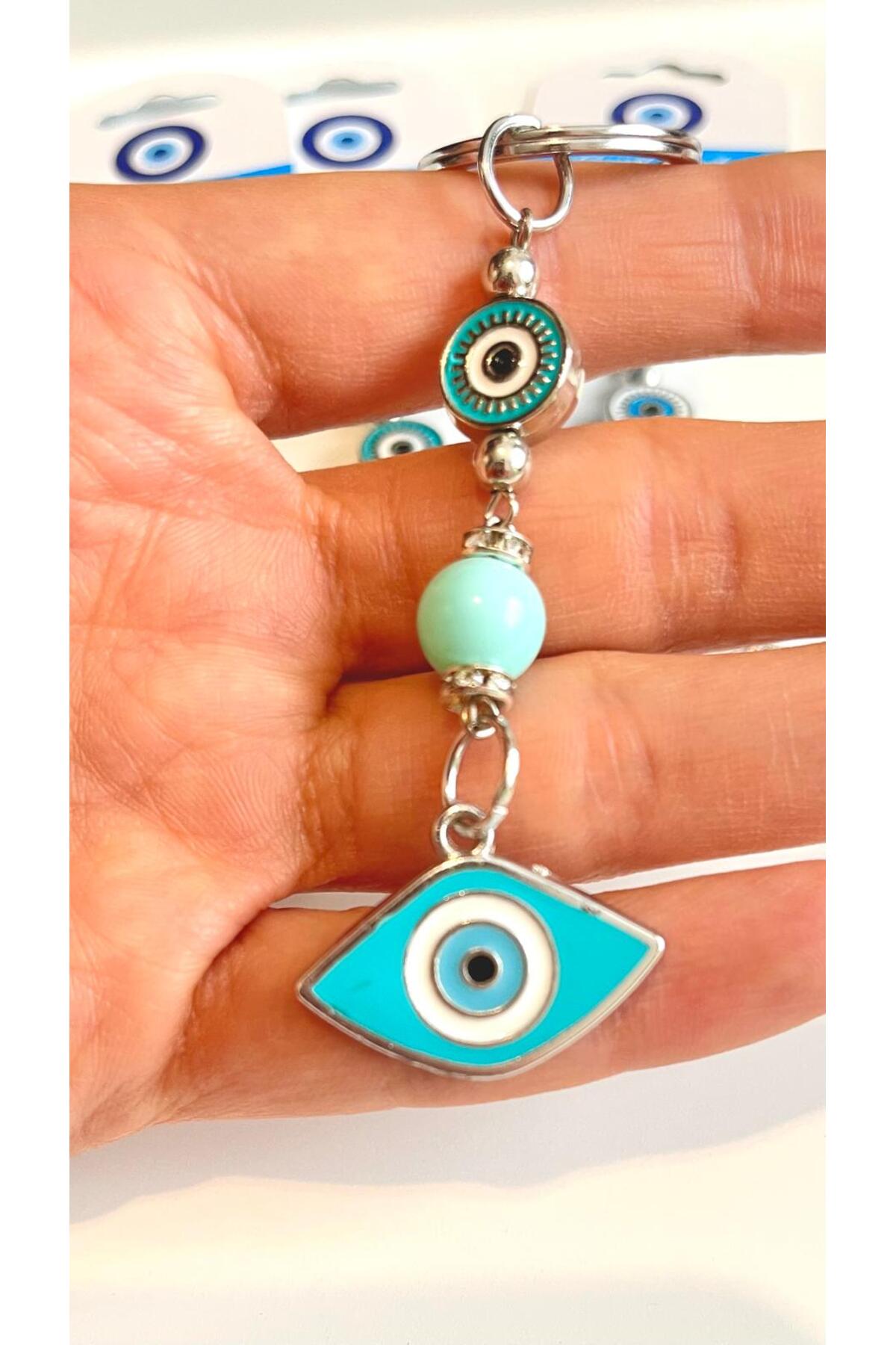 Abigail Silver-Plated Evil Eye Keychain - Turquoise Oval Evil Eye Metal
