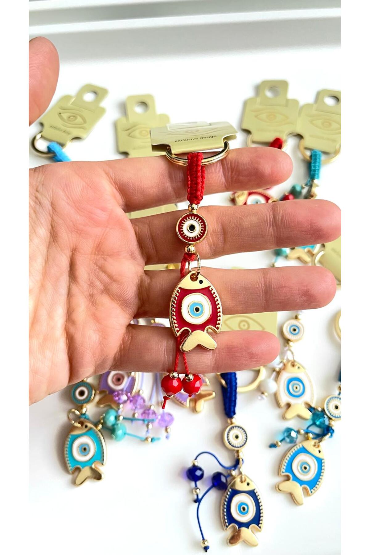 Ivy Gold-Plated Evil Eye Keychain - Red Fish Design