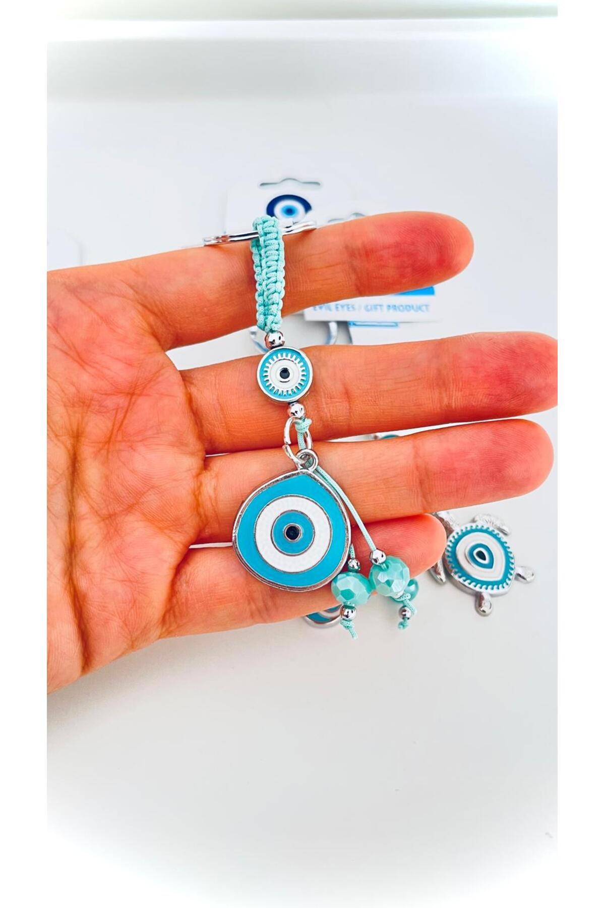 Abigail Silver-Plated Evil Eye Keychain - Turquoise Teardrop Evil Eye