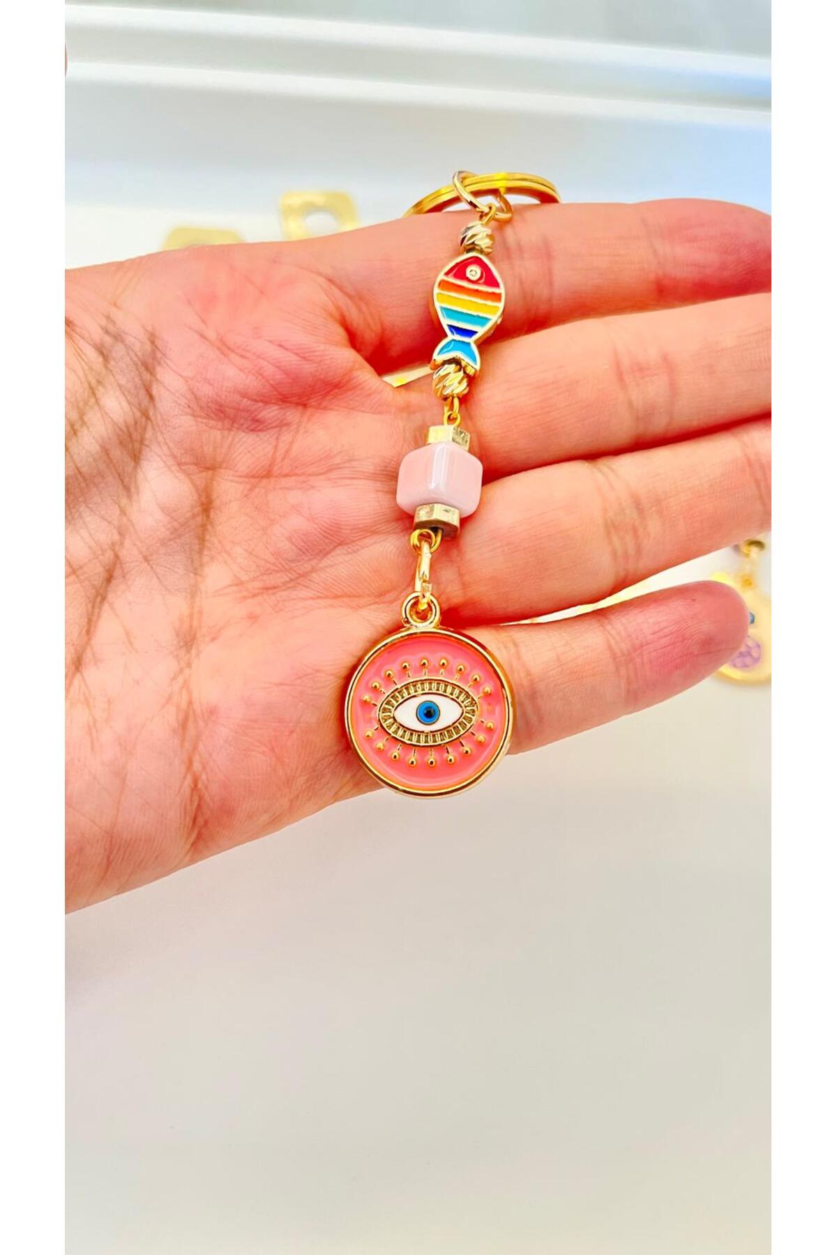 Hannah Gold-Plated Bodrum Bead Keychain - Orange