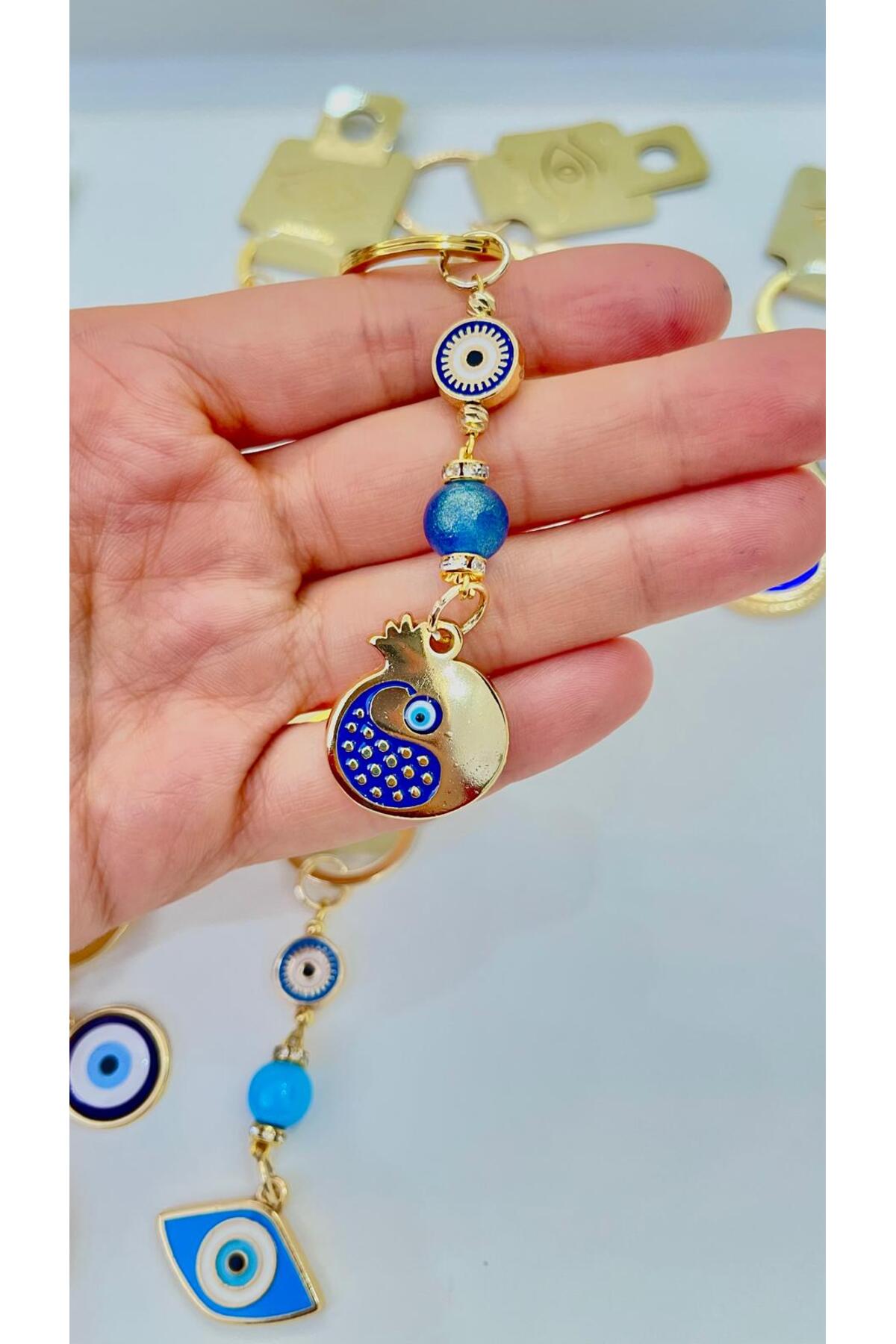 Hannah Gold-Plated Bodrum Bead Keychain - Navy Pomegranate