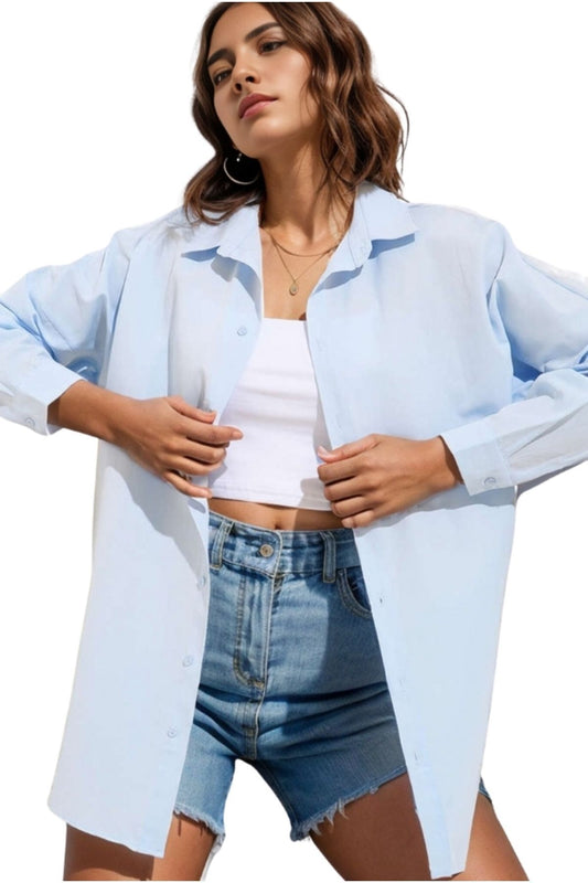 Melissa Women's Oversized Longline Shirt - Light Blue