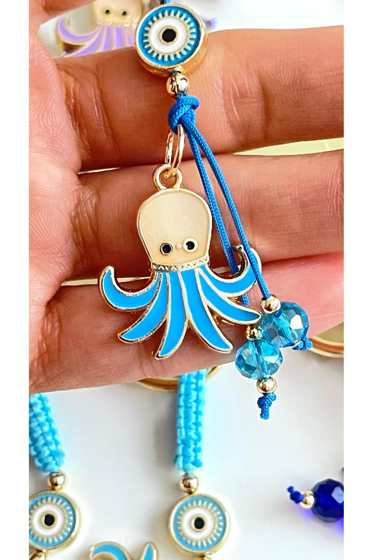 Ivy Gold-Plated Evil Eye Keychain - Royal Blue Octopus Design