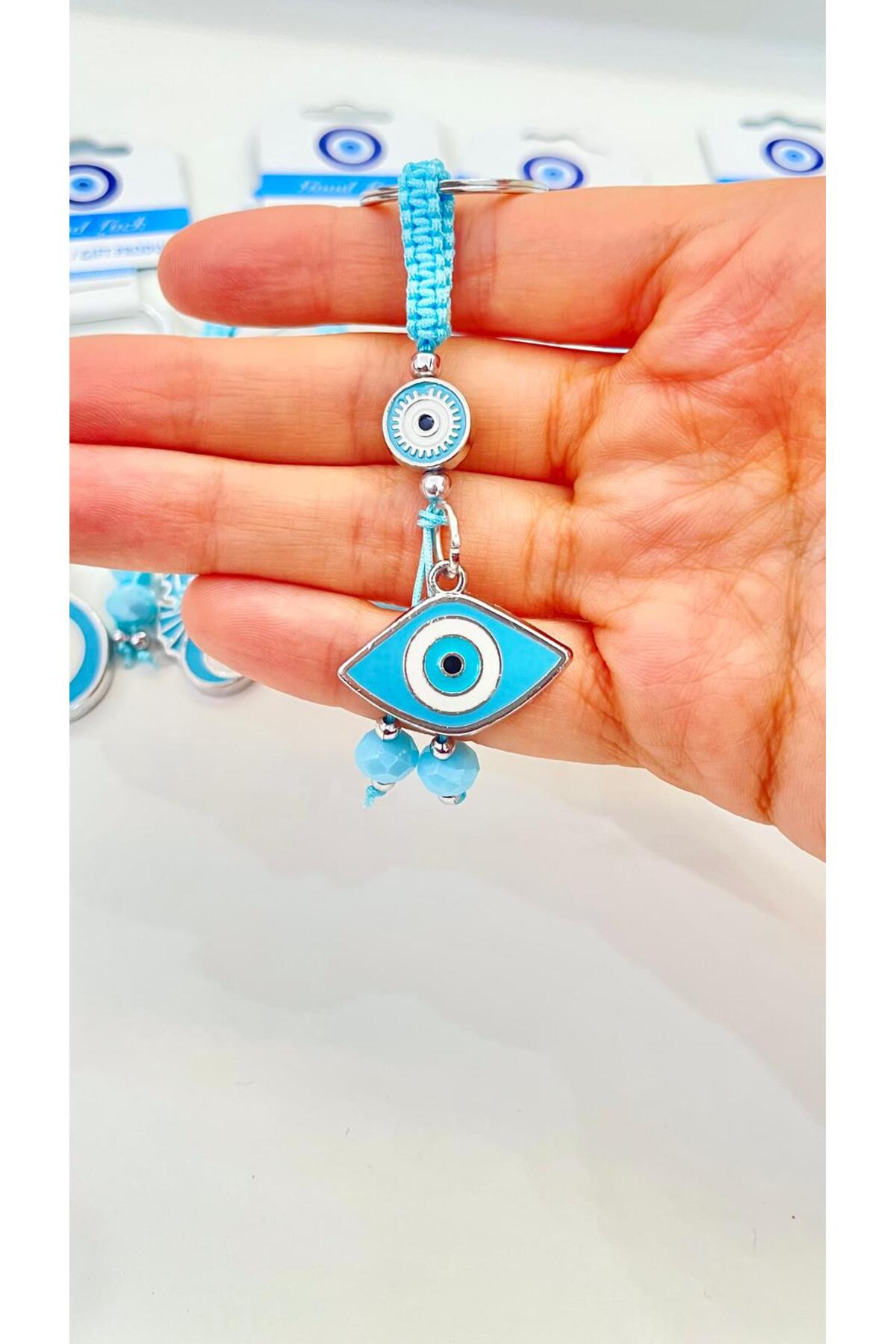 Abigail Silver-Plated Evil Eye Keychain - Oval Blue Evil Eye