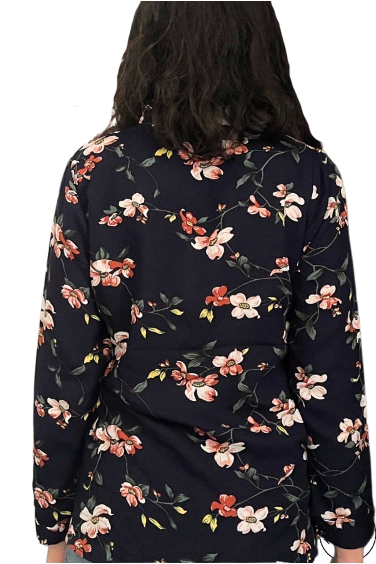 Amelia Women's Long Sleeve Button-Up Shirt - Navy Multicolor Floral