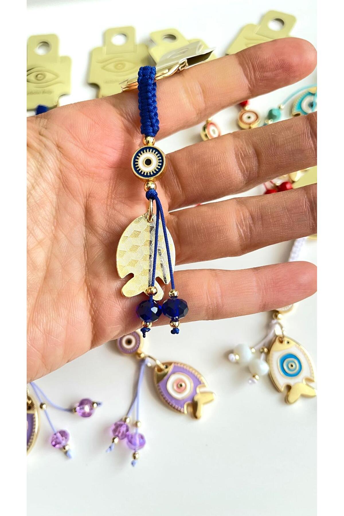 Ivy Gold-Plated Evil Eye Keychain - Navy Fish Design