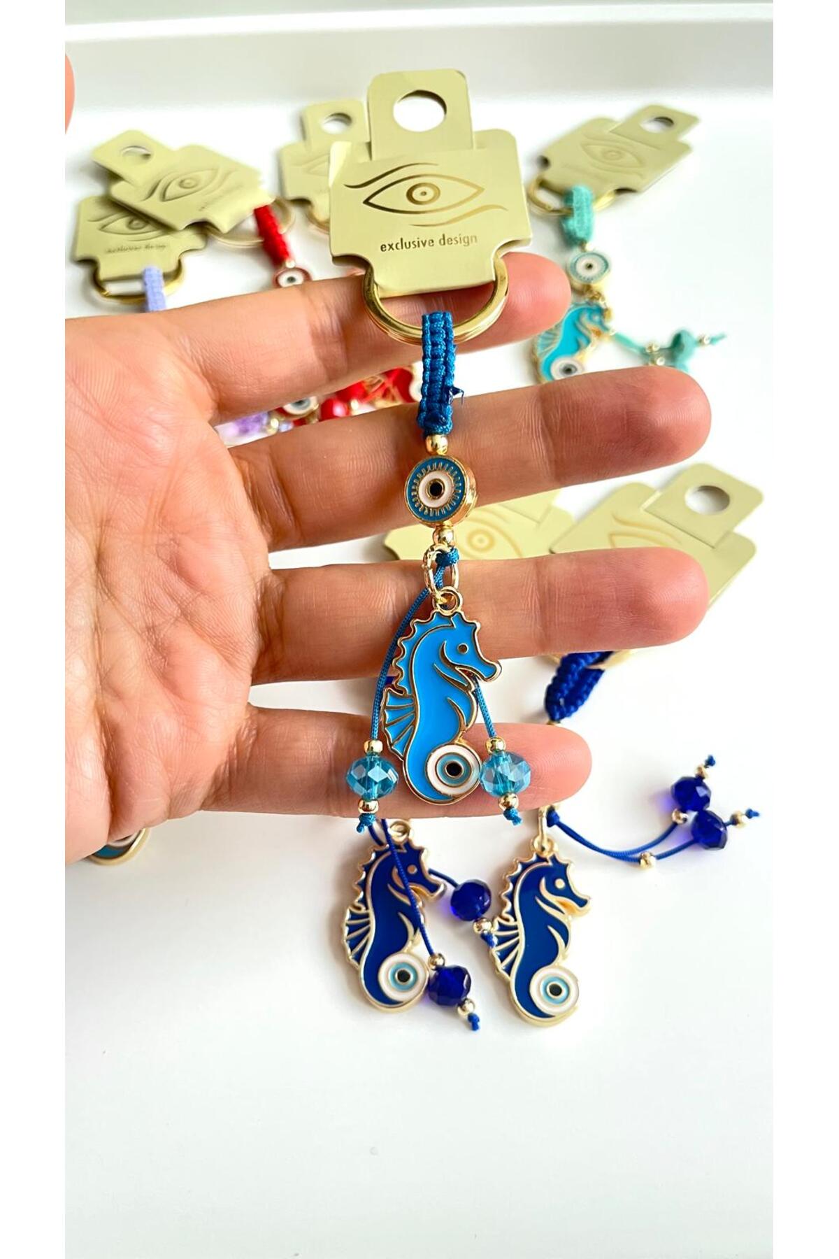 Ivy Gold-Plated Evil Eye Keychain - Blue Seahorse