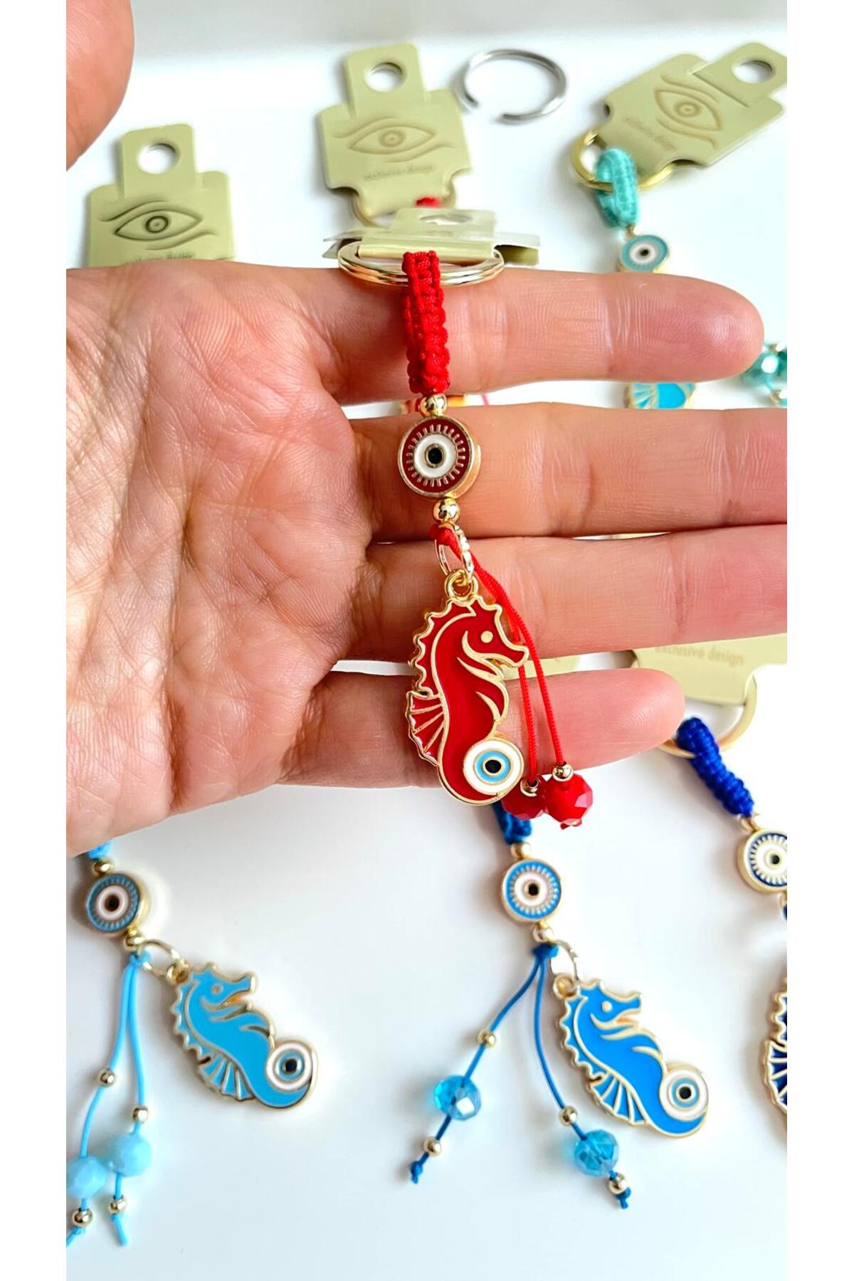 Ivy Gold-Plated Evil Eye Keychain - Red Seahorse