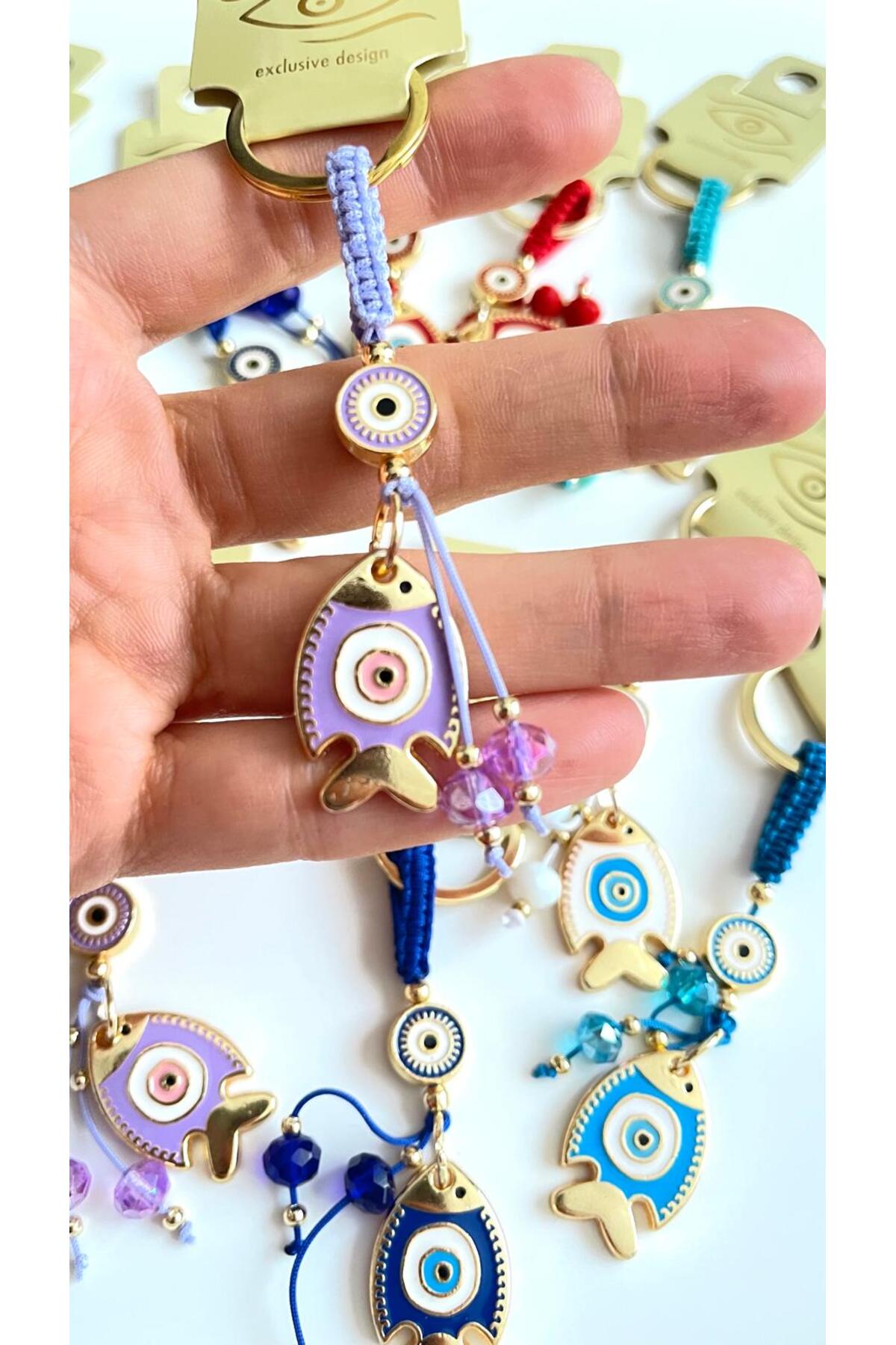 Ivy Gold-Plated Evil Eye Keychain - Lilac Fish Design
