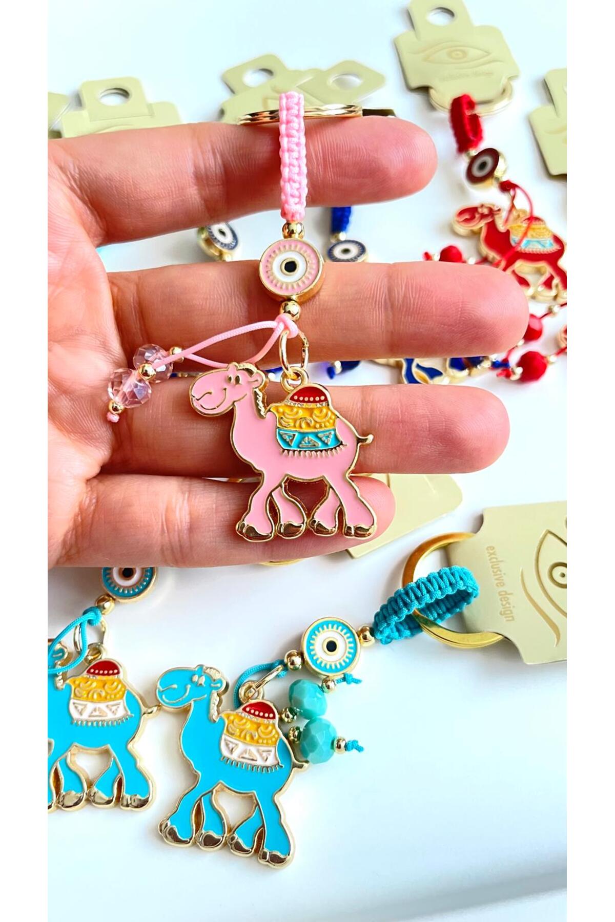 Bella Gold-Plated Animal Charm Keychain - Pink Camel Design
