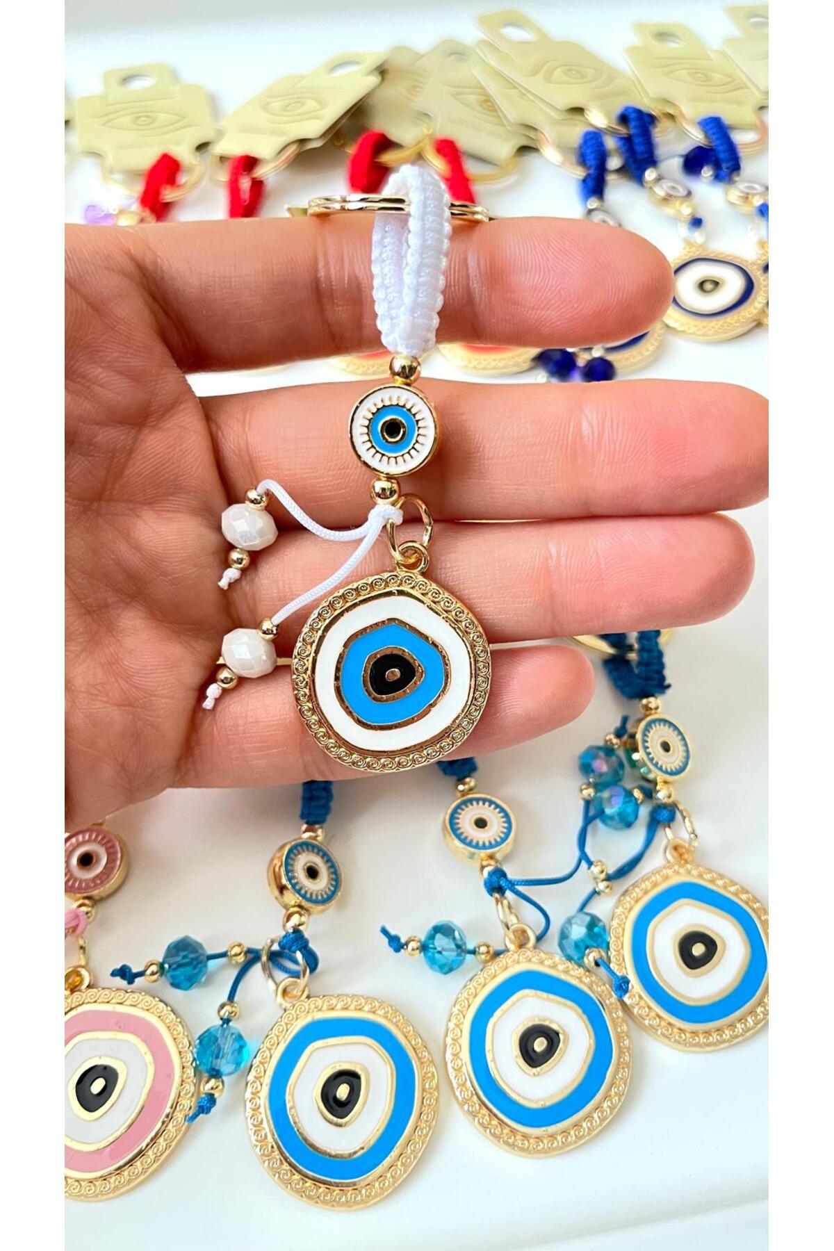Brianna Gold-Plated Evil Eye Bead Keychain - White Evil Eye