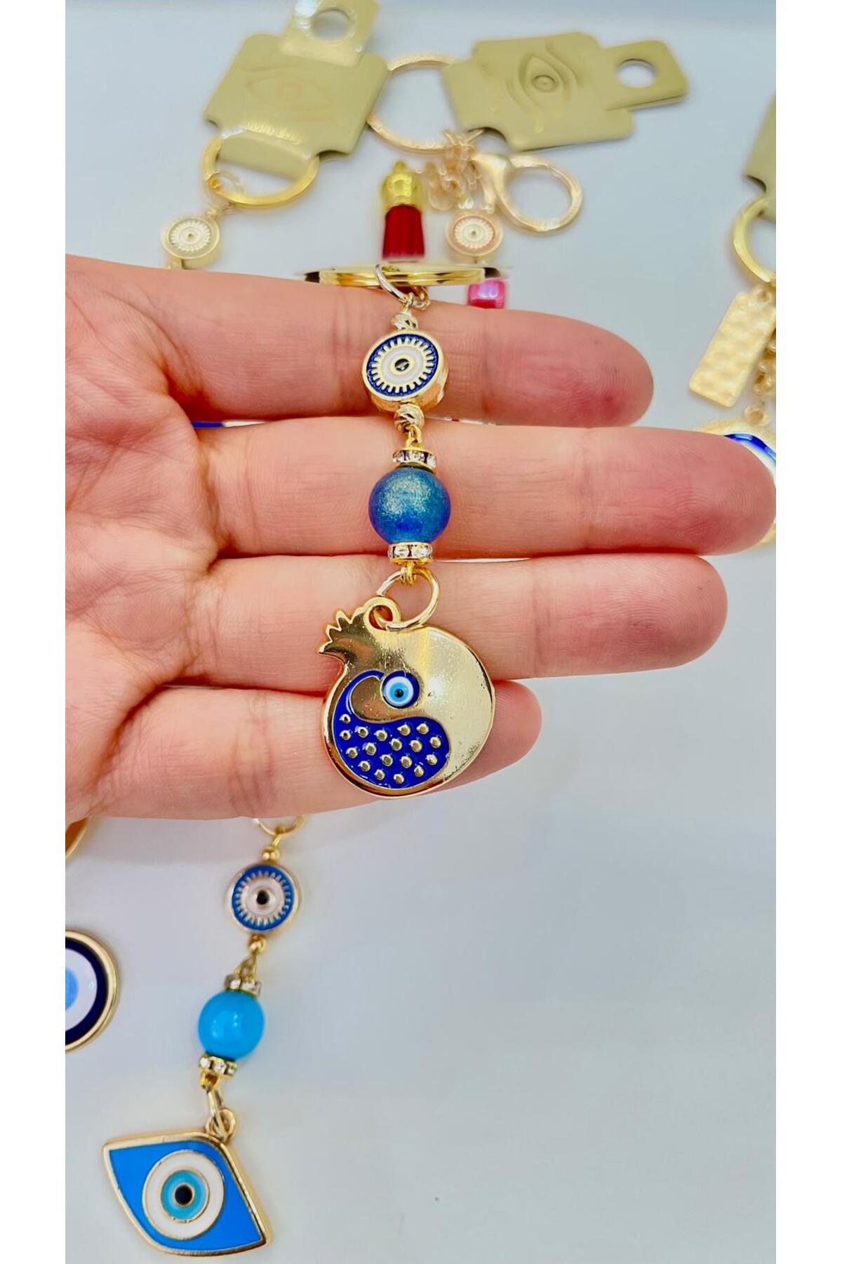Hannah Gold-Plated Bodrum Bead Keychain - Navy Pomegranate
