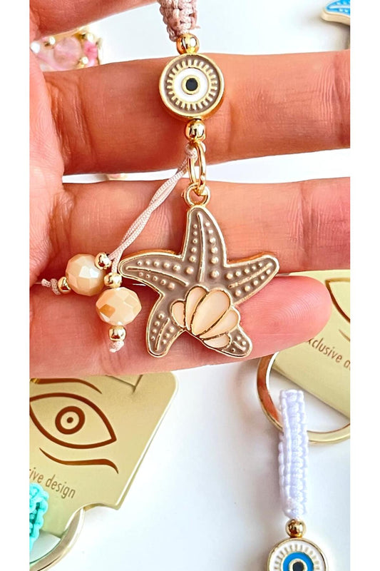 Ivy Gold-Plated Evil Eye Keychain - Beige Starfish