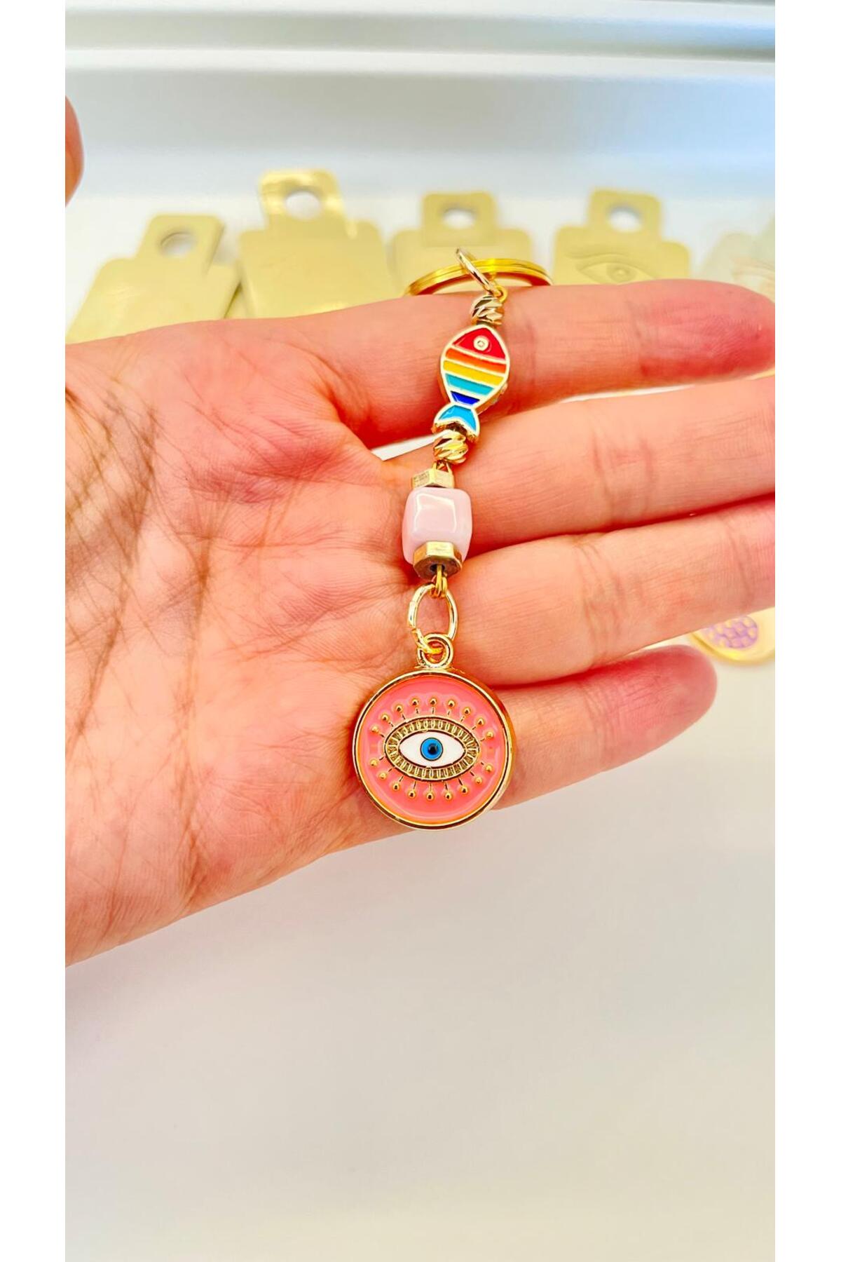 Hannah Gold-Plated Bodrum Bead Keychain - Orange
