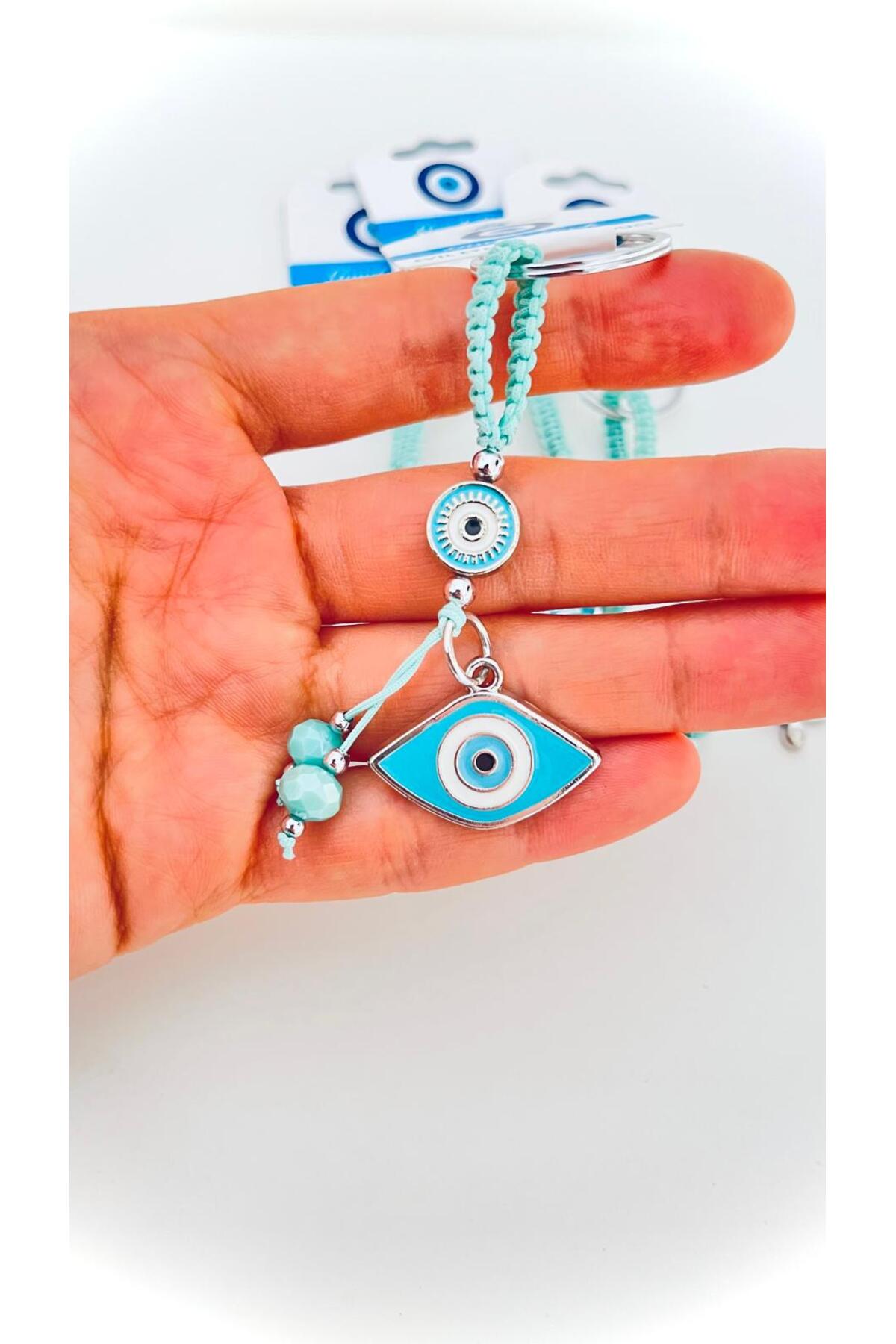 Abigail Silver-Plated Evil Eye Keychain - Turquoise Oval
