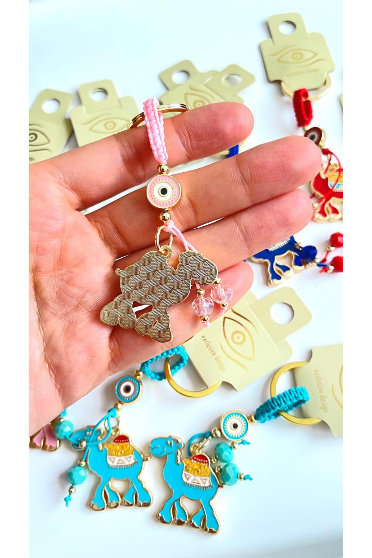 Bella Gold-Plated Animal Charm Keychain - Pink Camel Design