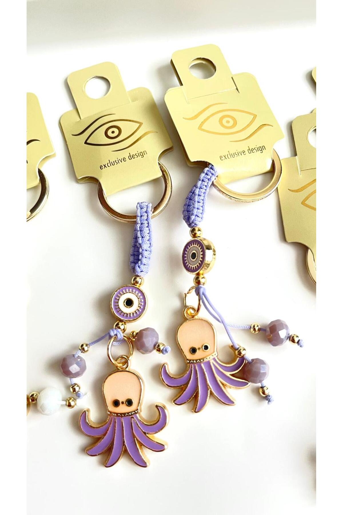 Ivy Gold-Plated Evil Eye Keychain - Lilac Octopus Design