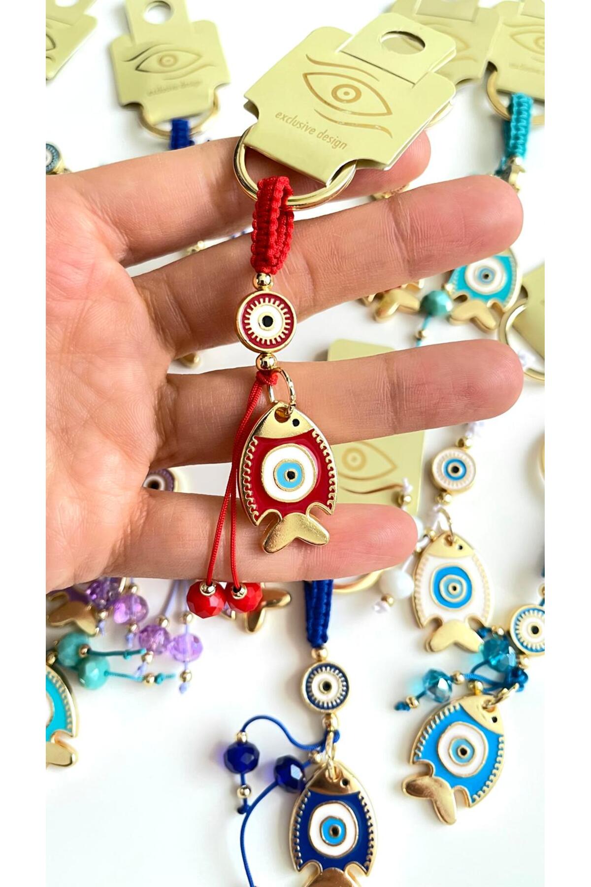 Ivy Gold-Plated Evil Eye Keychain - Red Fish Design