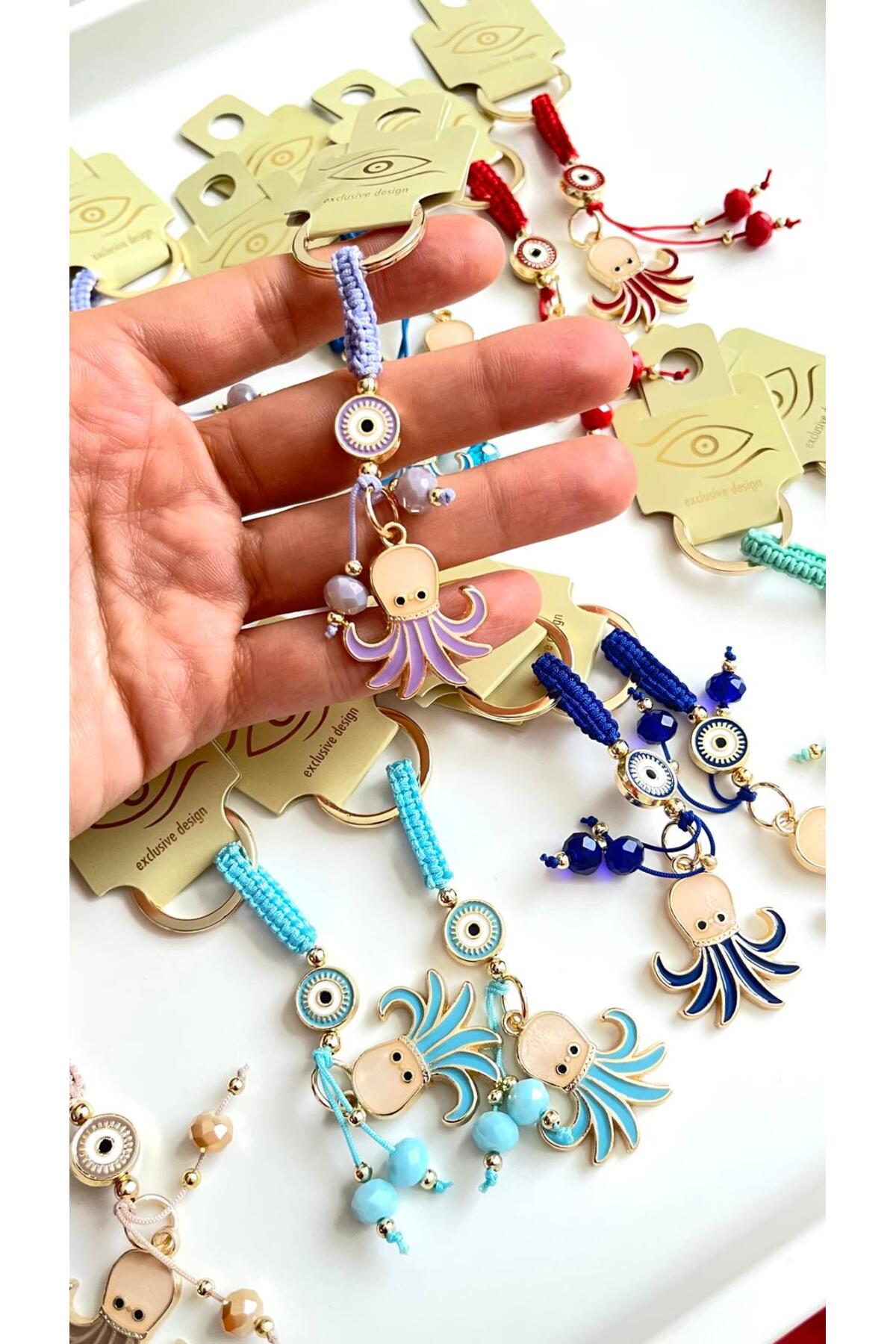 Ivy Gold-Plated Evil Eye Keychain - Lilac Octopus Design