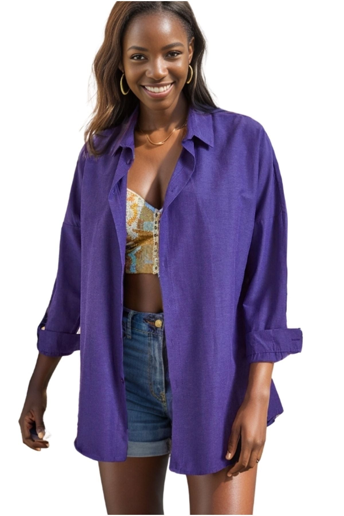 Melissa Women's Oversized Longline Shirt - Purple