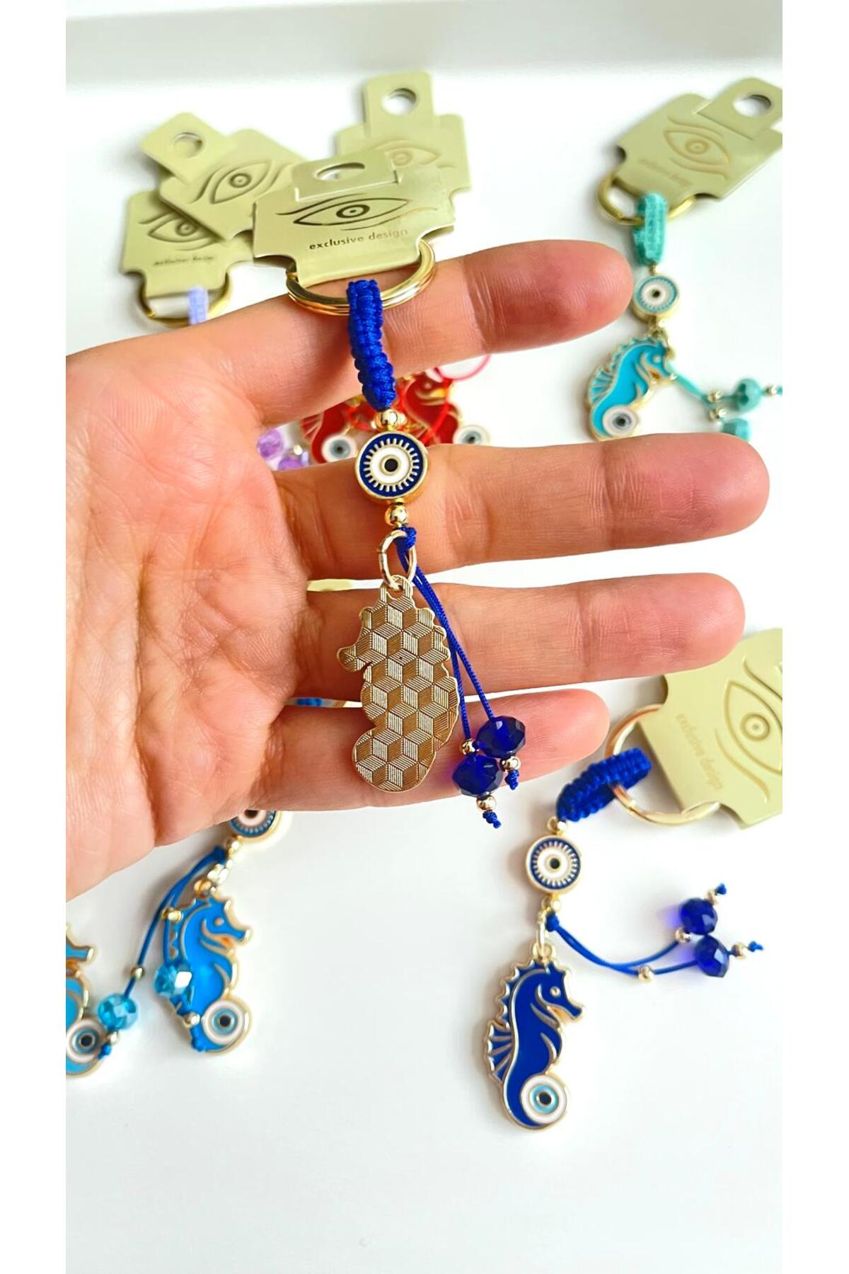 Ivy Gold-Plated Evil Eye Keychain - Navy Seahorse