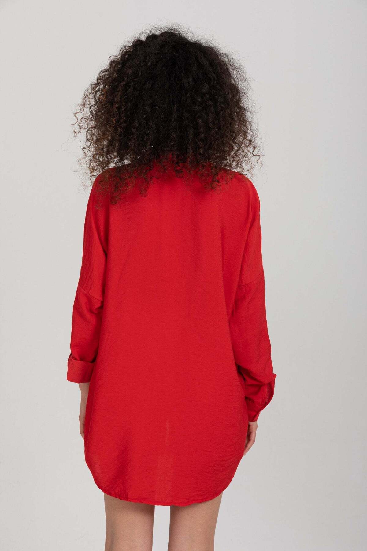 Delilah Women's Oversized Embellished Long Sleeve Shirt - Red