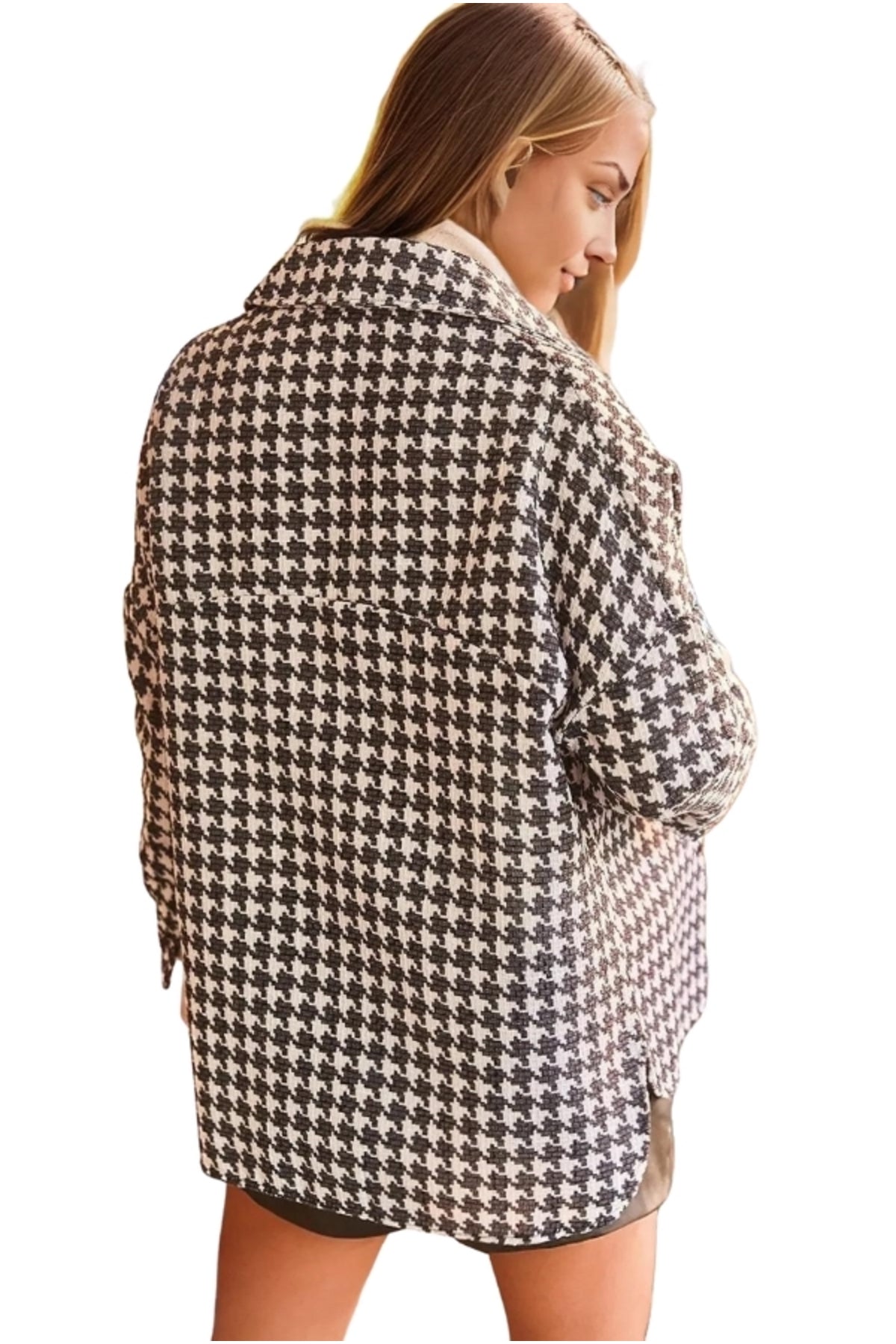 Margot Women's Oversized Houndstooth Shacket - Black Houndstooth