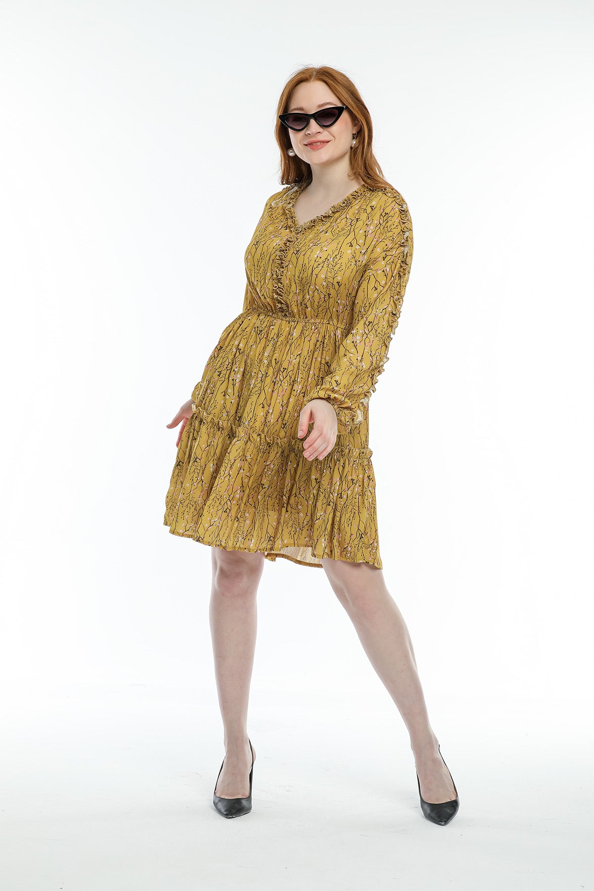 Laura Women's Floral Elastic Waist Mini Dress - Mustard Floral