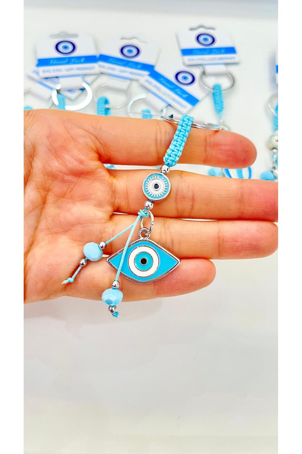 Abigail Silver-Plated Evil Eye Keychain - Oval Blue Evil Eye