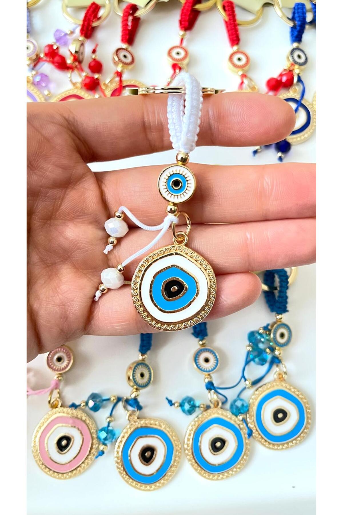 Brianna Gold-Plated Evil Eye Bead Keychain - White Evil Eye