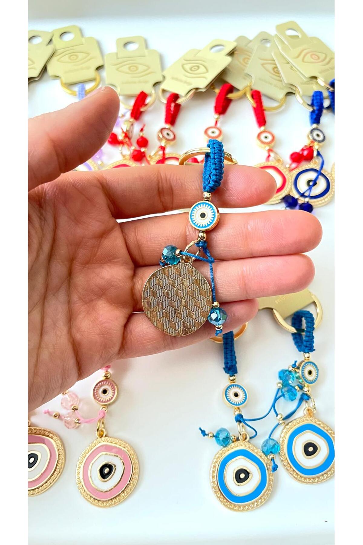 Brianna Gold-Plated Evil Eye Bead Keychain - Blue Evil Eye