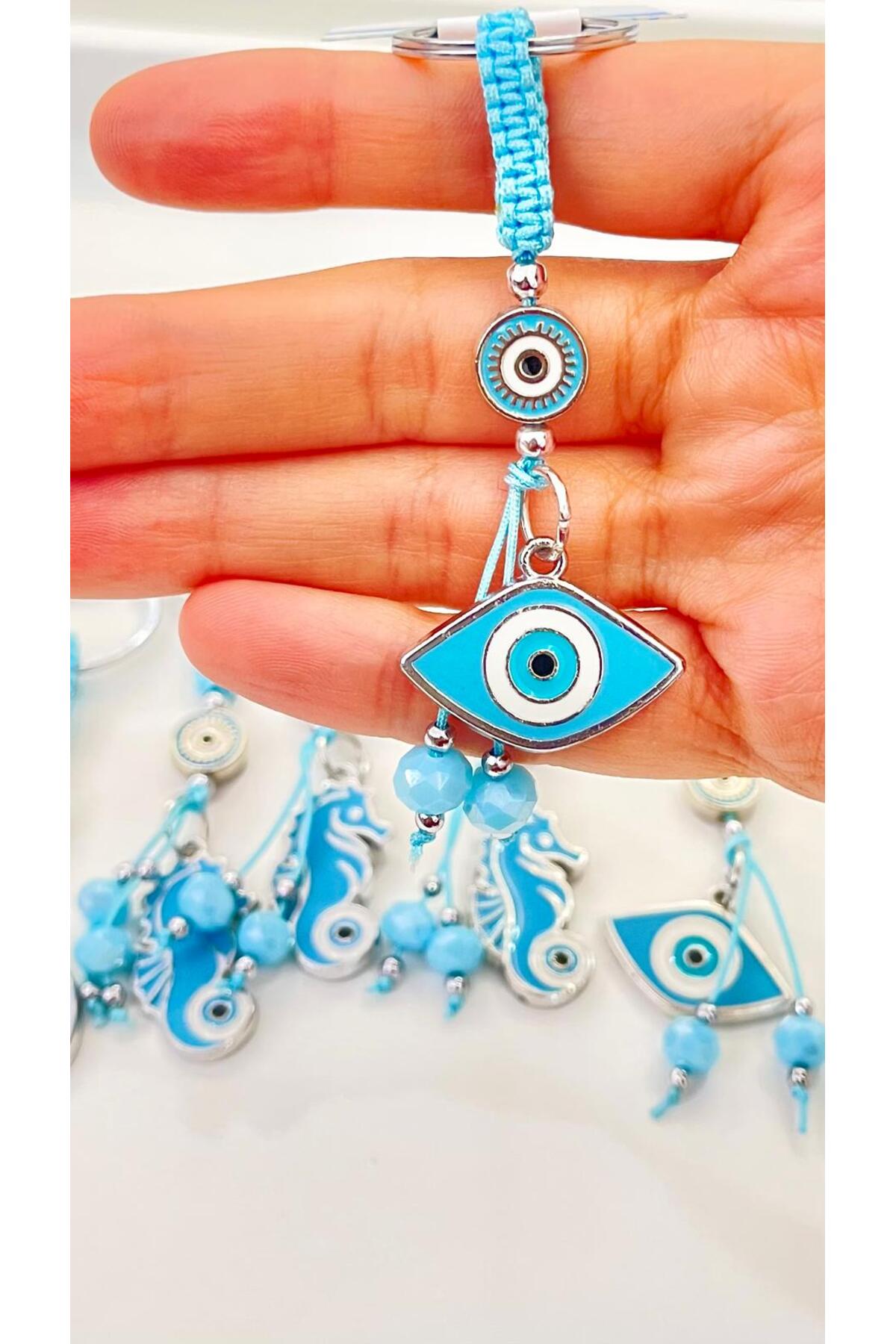Abigail Silver-Plated Evil Eye Keychain - Oval Blue Evil Eye