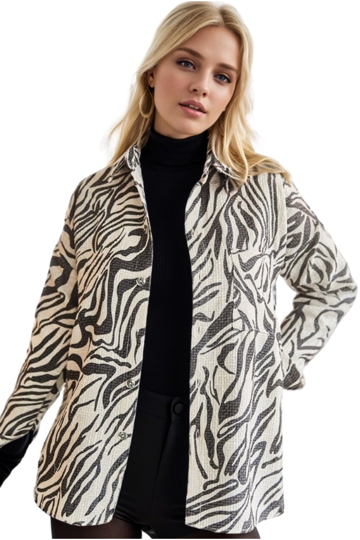 Lena Women's Pocket Shacket - Zebra