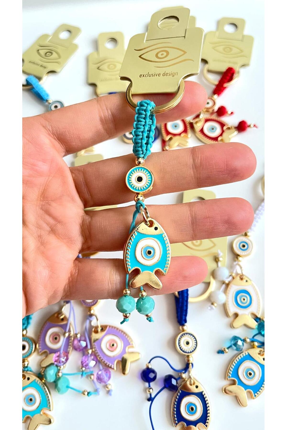 Ivy Gold-Plated Evil Eye Keychain - Turquoise Fish Design