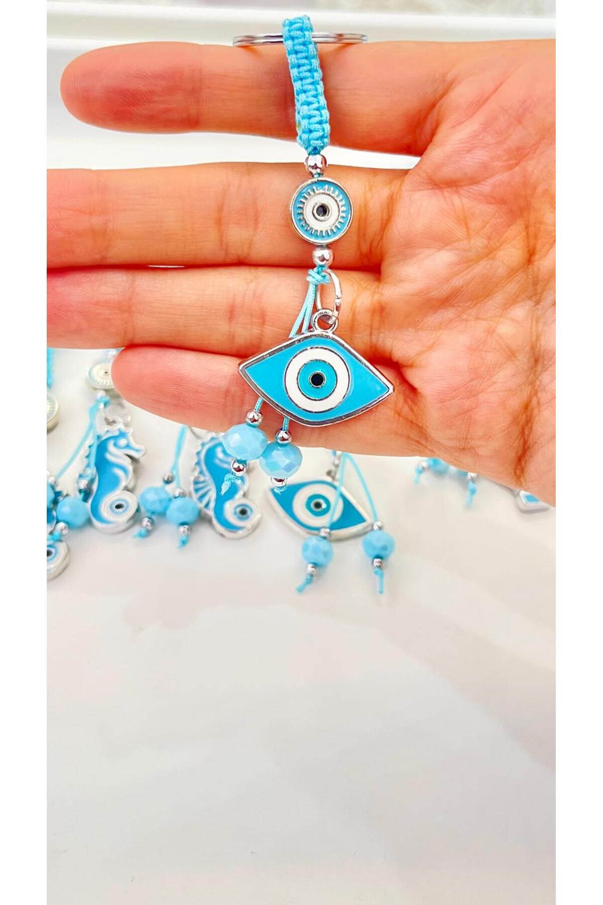 Abigail Silver-Plated Evil Eye Keychain - Oval Blue Evil Eye