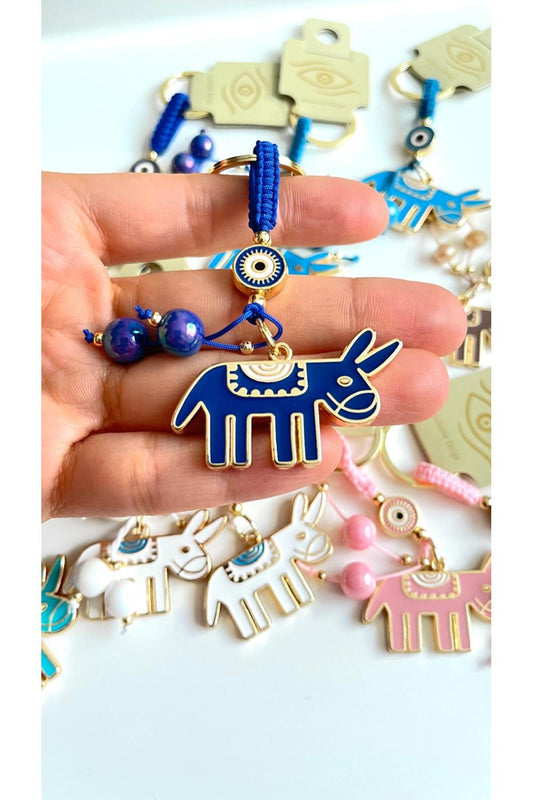 Bella Gold-Plated Animal Charm Keychain - Navy Donkey Design