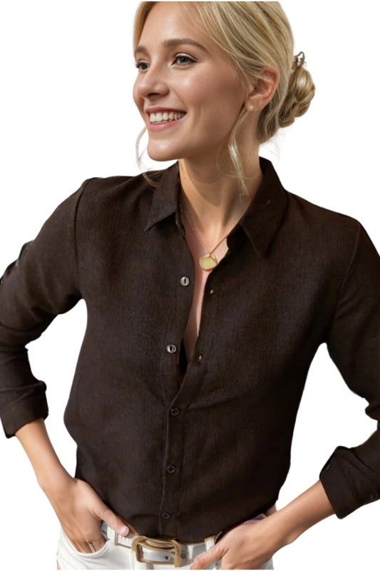 Matilda Women's Fine Rib Corduroy Shirt - Black